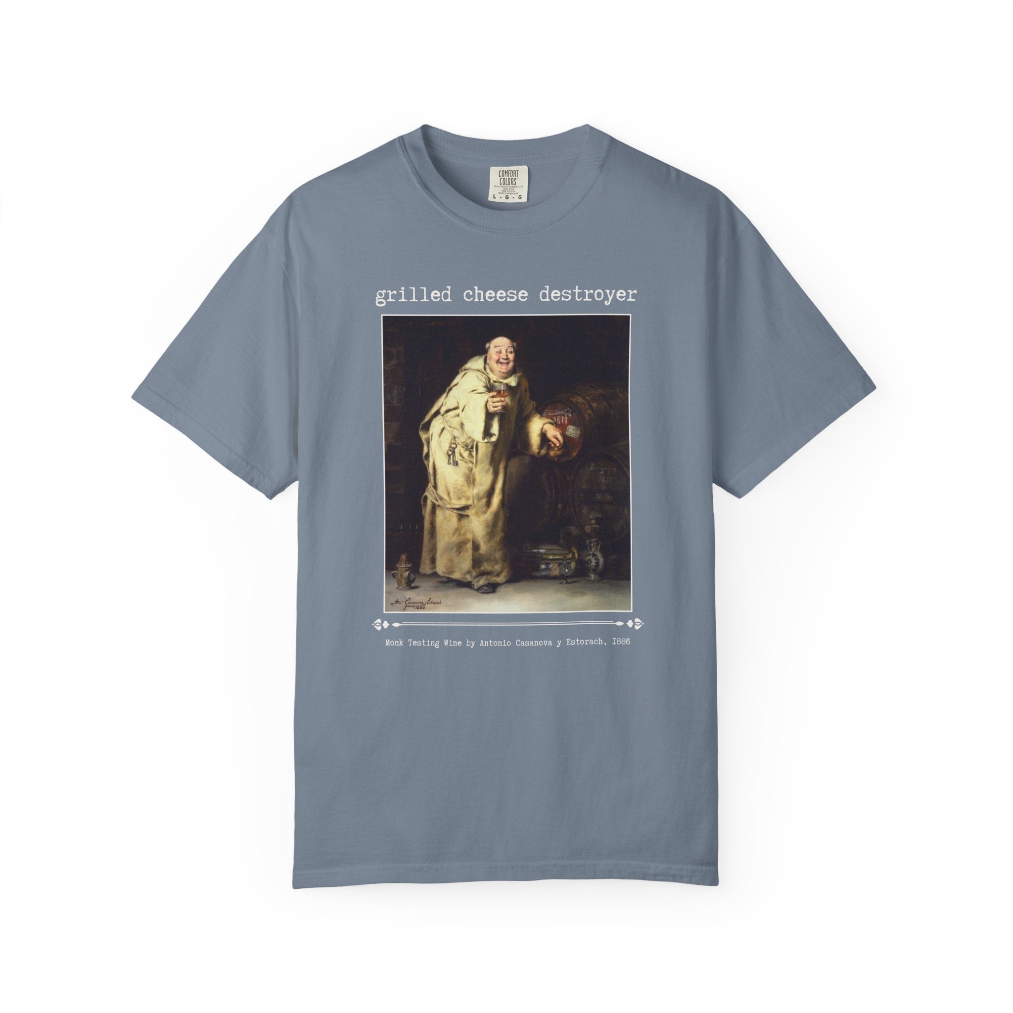 Grilled Cheese Destroyer Art History Lover Gift, Monk Testing Wine by Antonio Casanova y Estorach Famous Painting, 19th Century Art T-Shirt - Opal and June