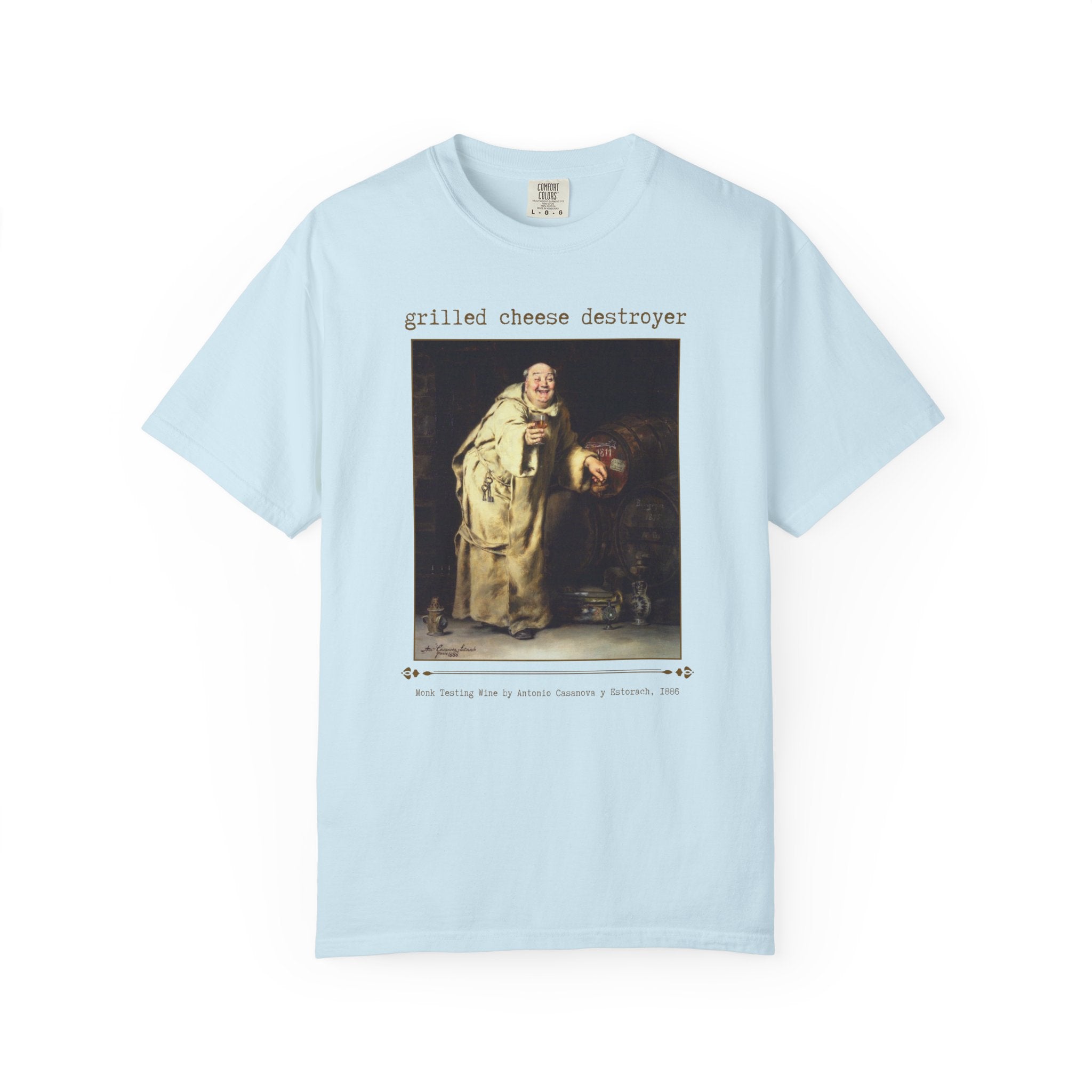 Grilled Cheese Destroyer Art History Lover Gift, Monk Testing Wine by Antonio Casanova y Estorach Famous Painting, 19th Century Art T-Shirt - Opal and June