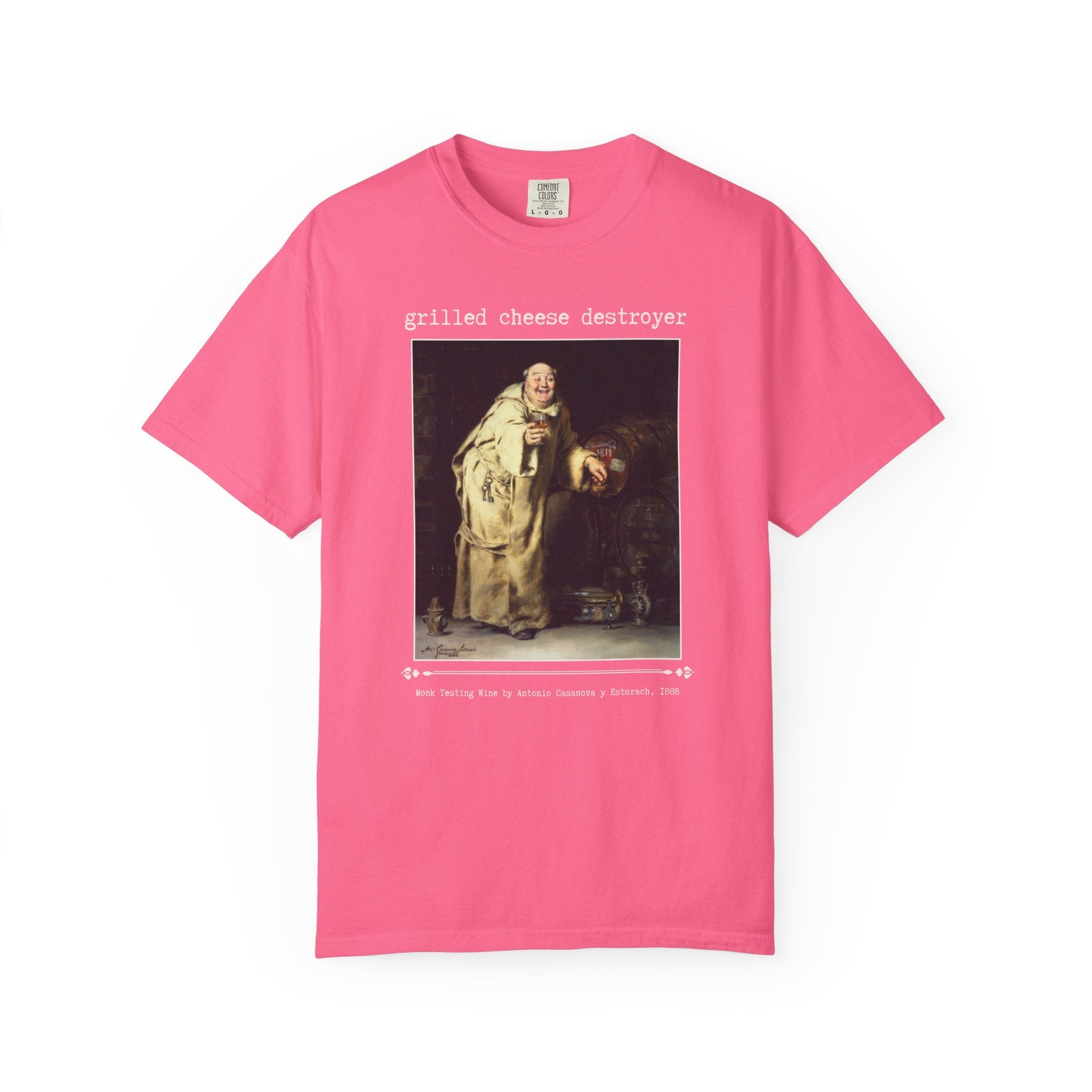 Grilled Cheese Destroyer Art History Lover Gift, Monk Testing Wine by Antonio Casanova y Estorach Famous Painting, 19th Century Art T-Shirt - Opal and June