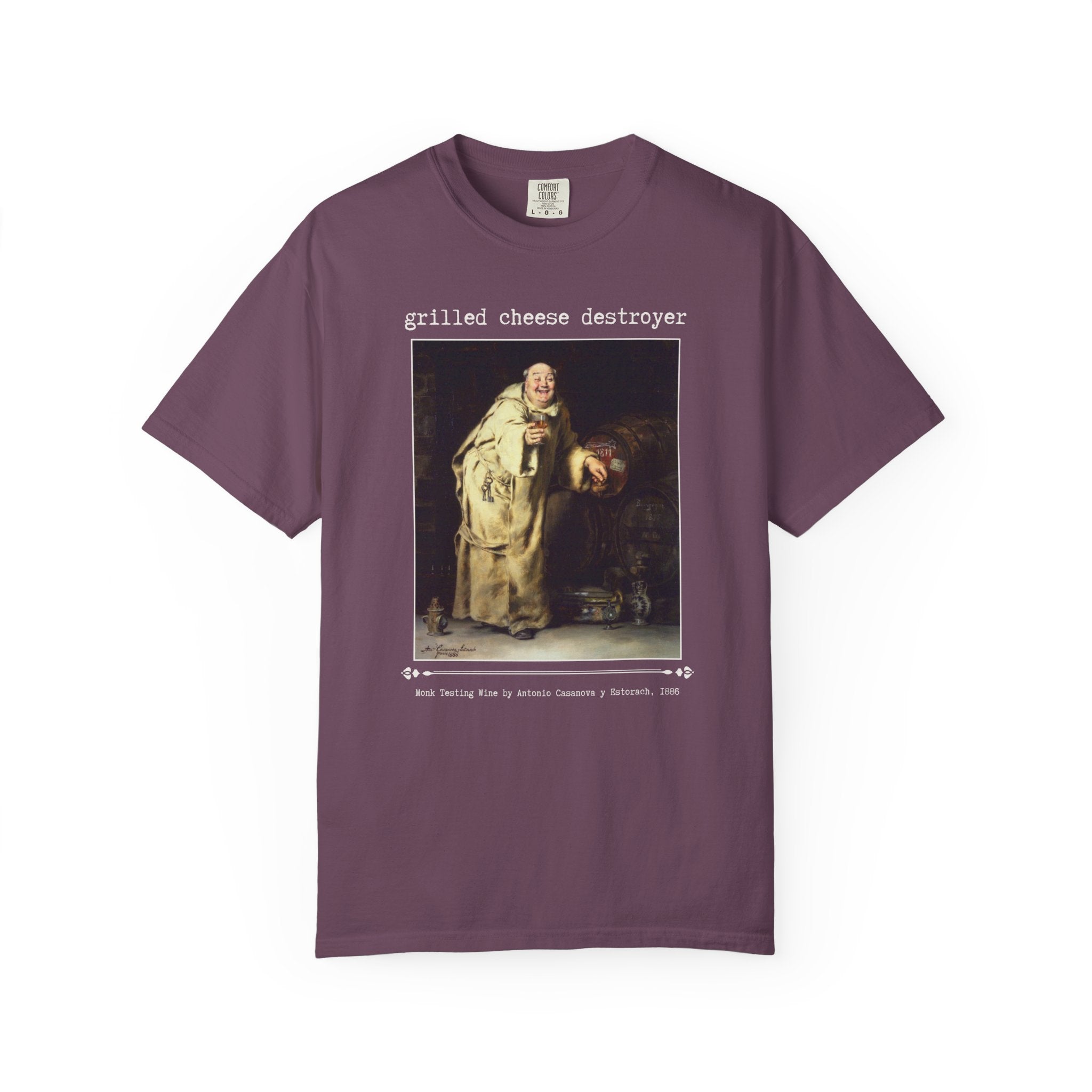 Grilled Cheese Destroyer Art History Lover Gift, Monk Testing Wine by Antonio Casanova y Estorach Famous Painting, 19th Century Art T-Shirt - Opal and June