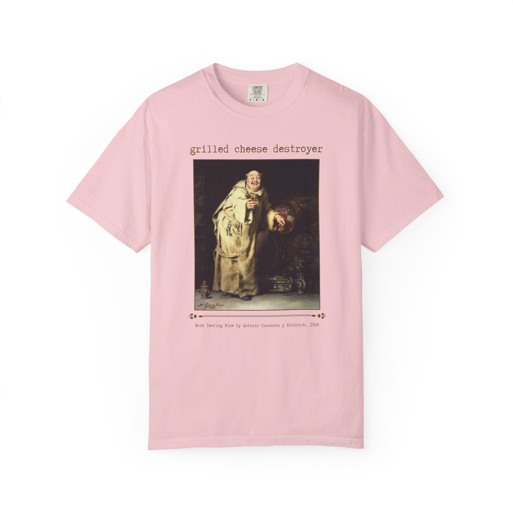Grilled Cheese Destroyer Art History Lover Gift, Monk Testing Wine by Antonio Casanova y Estorach Famous Painting, 19th Century Art T-Shirt - Opal and June