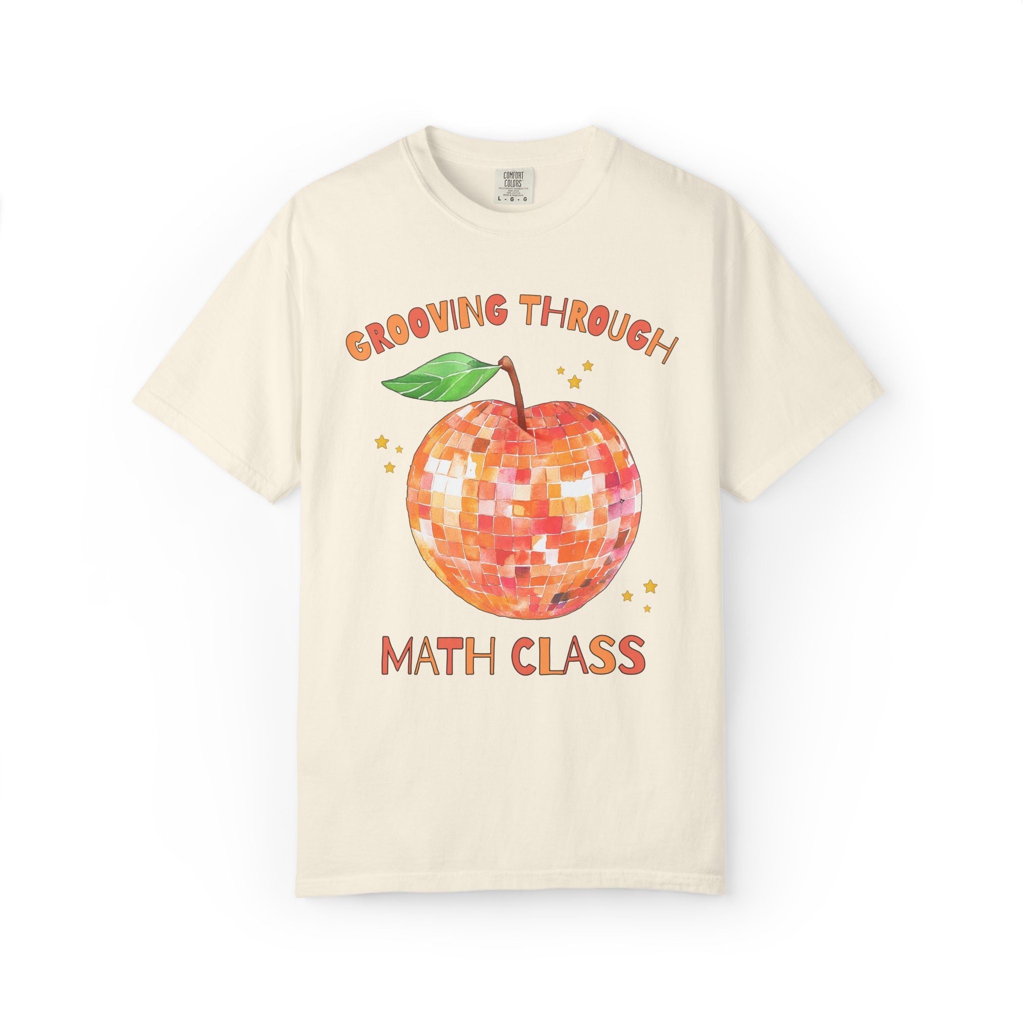 Grooving Through Math Class Teacher Tee Shirt with Disco Apple and Stars: Matching Teacher Team T-Shirt for Back to School or Testing Day - Opal and June