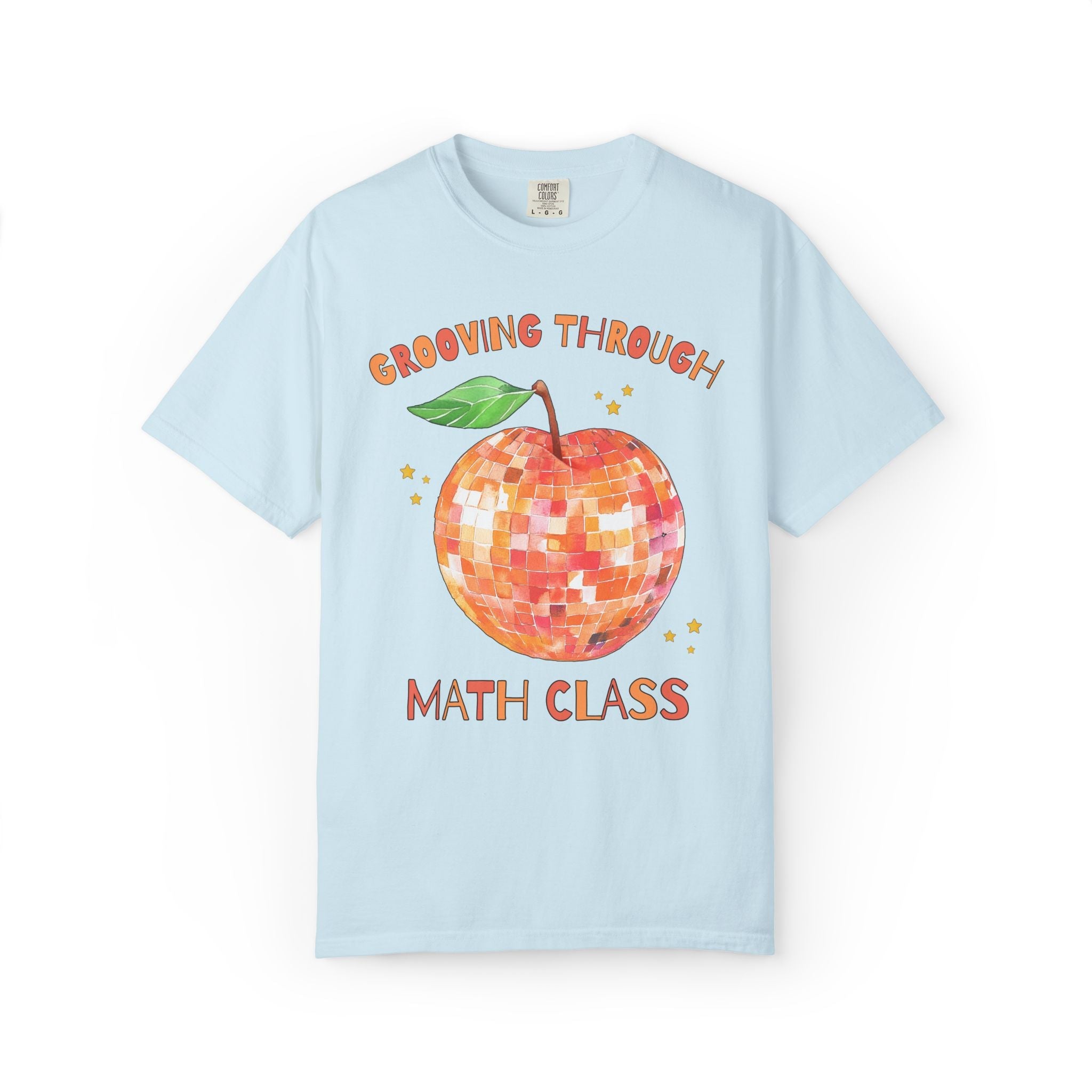 Grooving Through Math Class Teacher Tee Shirt with Disco Apple and Stars: Matching Teacher Team T-Shirt for Back to School or Testing Day - Opal and June