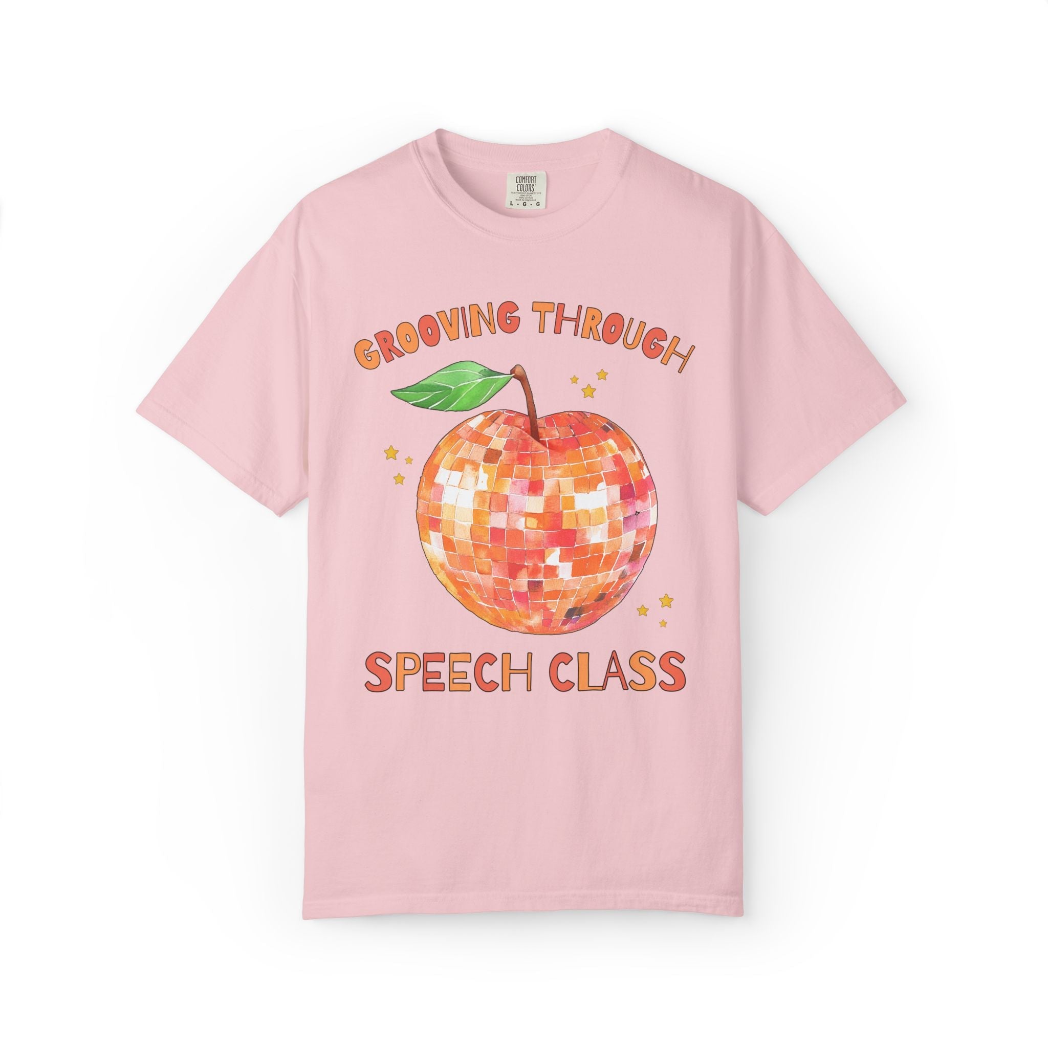 Grooving Through Speech Class Teacher Tee Shirt with Disco Apple and Stars: Matching Teacher Team T-Shirt for Back to School or Testing Day - Opal and June