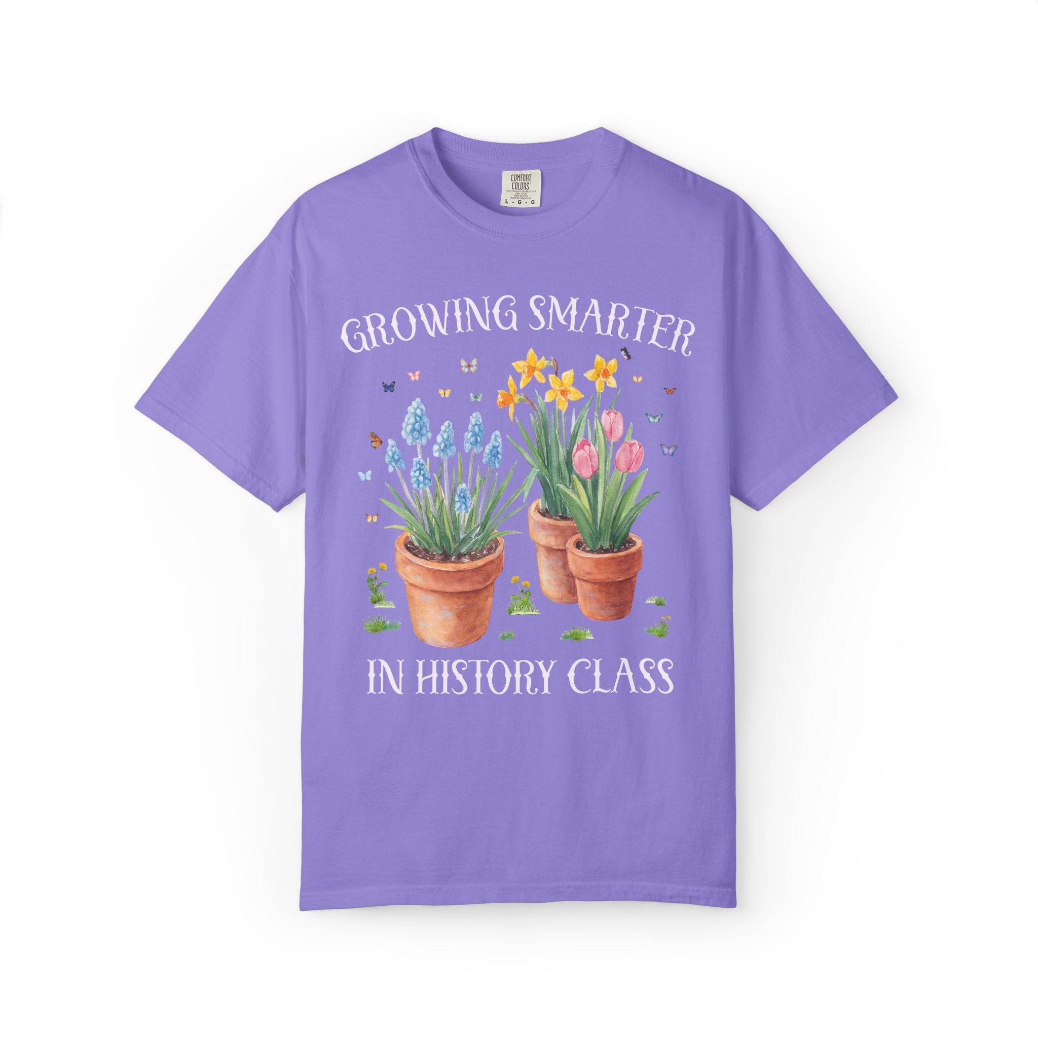 Growing Smarter in History Class: Wildflower History Teacher Tee Shirt with Flowers: Matching Spring Teacher Tee Shirts for Back to School or Testing Day - Opal and June