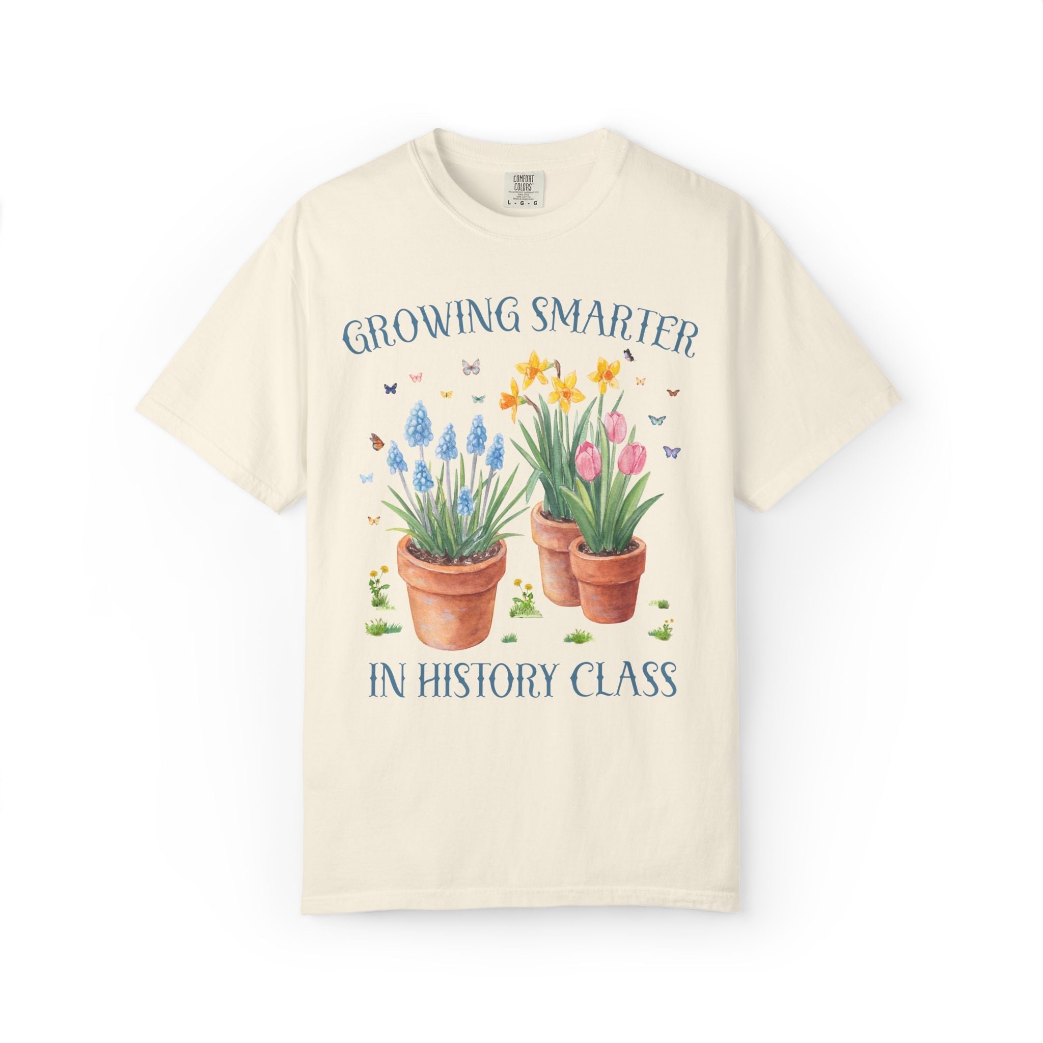 Growing Smarter in History Class: Wildflower History Teacher Tee Shirt with Flowers: Matching Spring Teacher Tee Shirts for Back to School or Testing Day - Opal and June