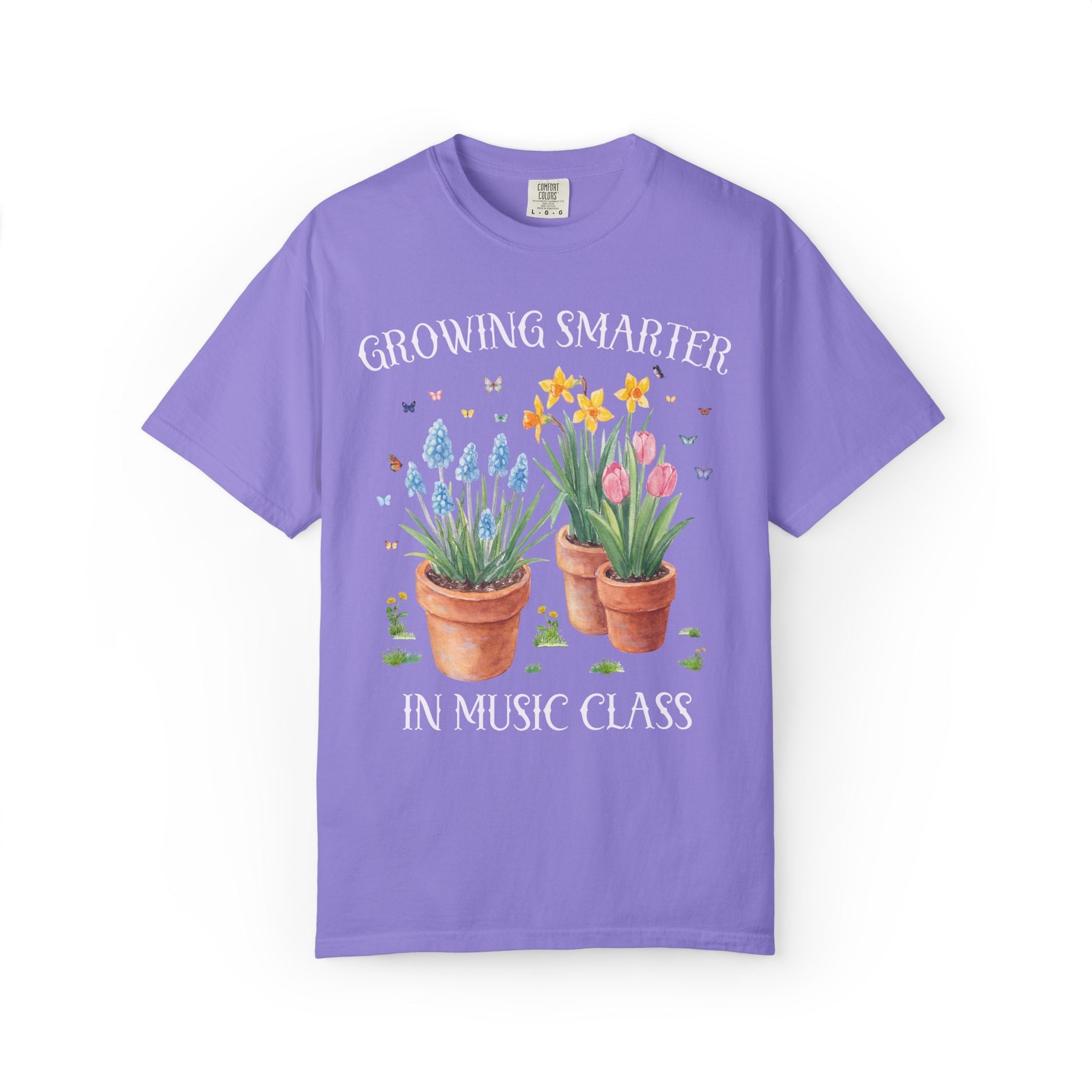 Growing Smarter in Music Class: Wildflower Music Teacher Tee Shirt with Flowers: Matching Spring Teacher Tee Shirts for Back to School or Testing Day - Opal and June