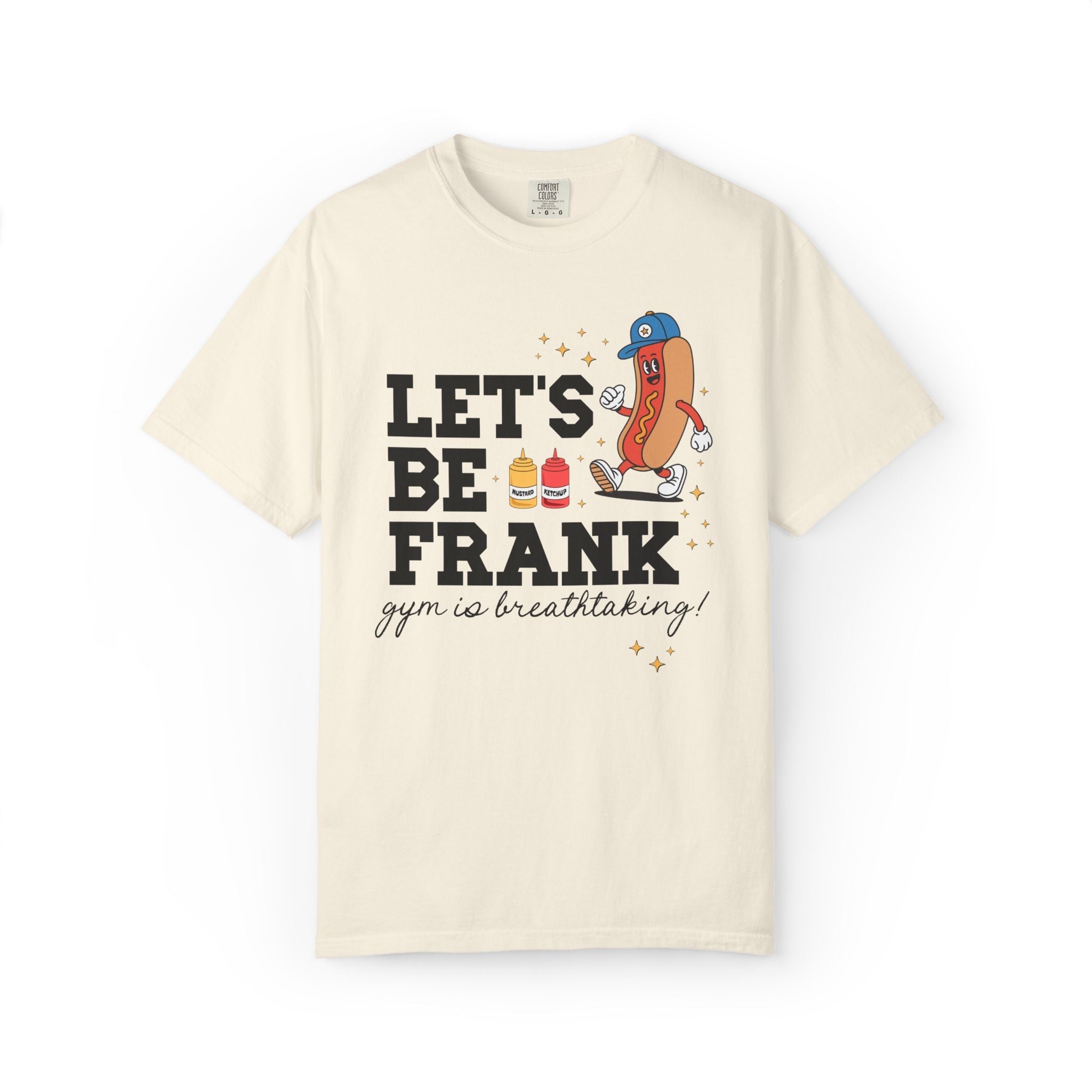 Gym Teacher T-Shirt with Hot Dogs: Let's Be Frank, Silly Matching Teacher Tee for Baseball Coach or Teacher Who Loves Baseball - Opal and June