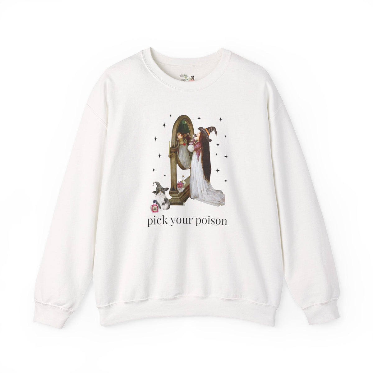 Halloween Art History Sweatshirt: Pick Your Poison | Spooky Art History Buff Crewneck, Famous Painting by John William Waterhouse, Cat Lover - Opal and June