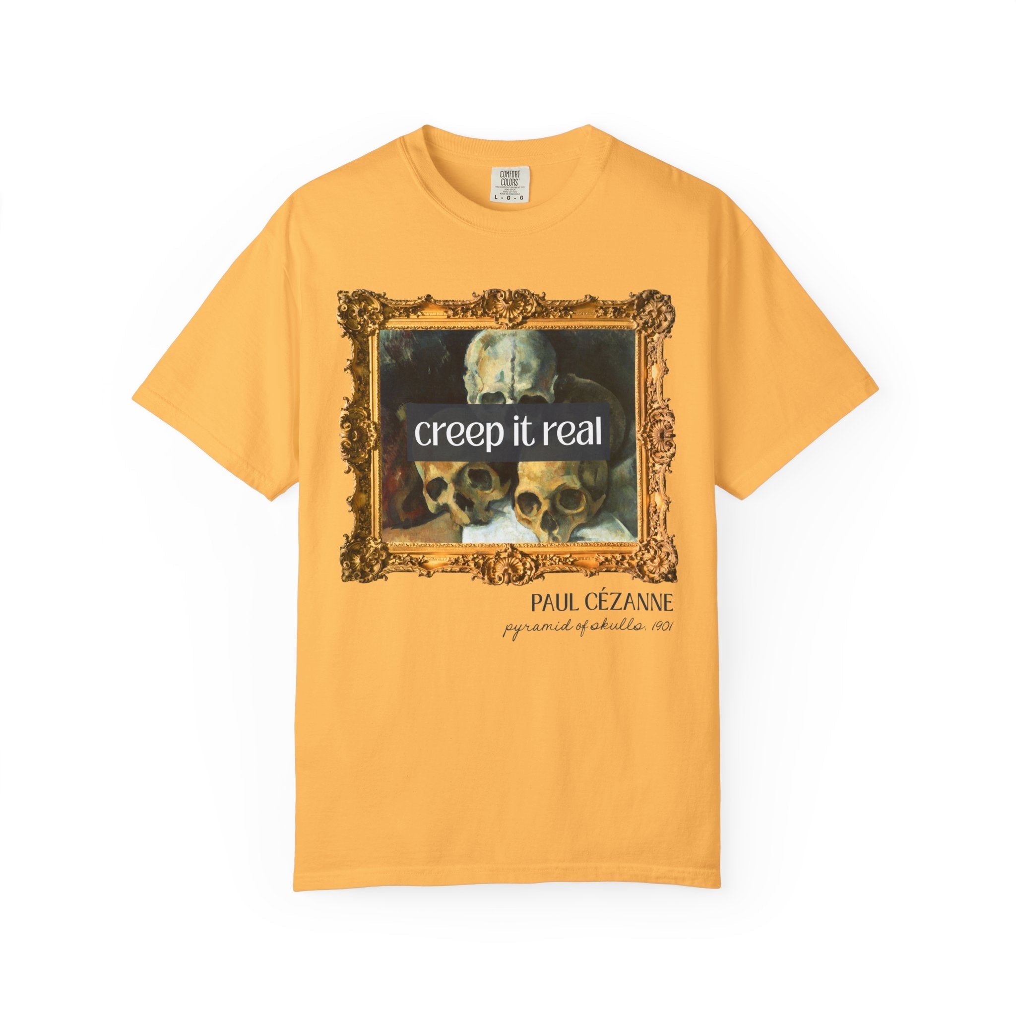 Halloween Art History Tee Shirt: Creep it Real, Pyramid of Skulls by Paul Cezanne, Famous Paintings, 19th Century Post Impressionist Artist - Opal and June