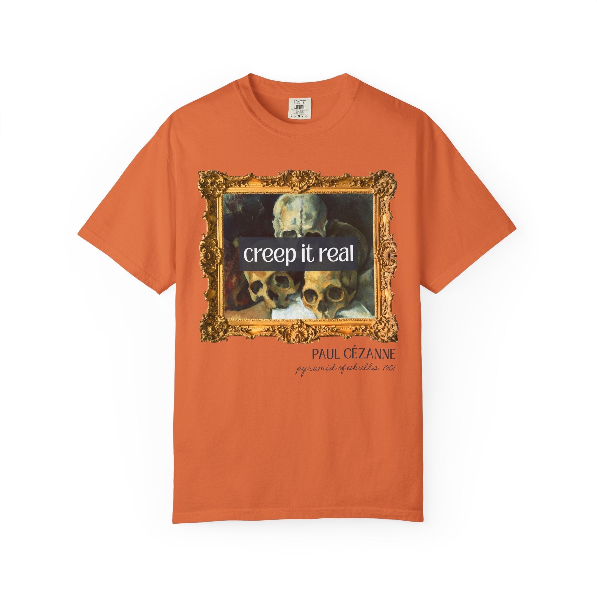 Halloween Art History Tee Shirt: Creep it Real, Pyramid of Skulls by Paul Cezanne, Famous Paintings, 19th Century Post Impressionist Artist - Opal and June