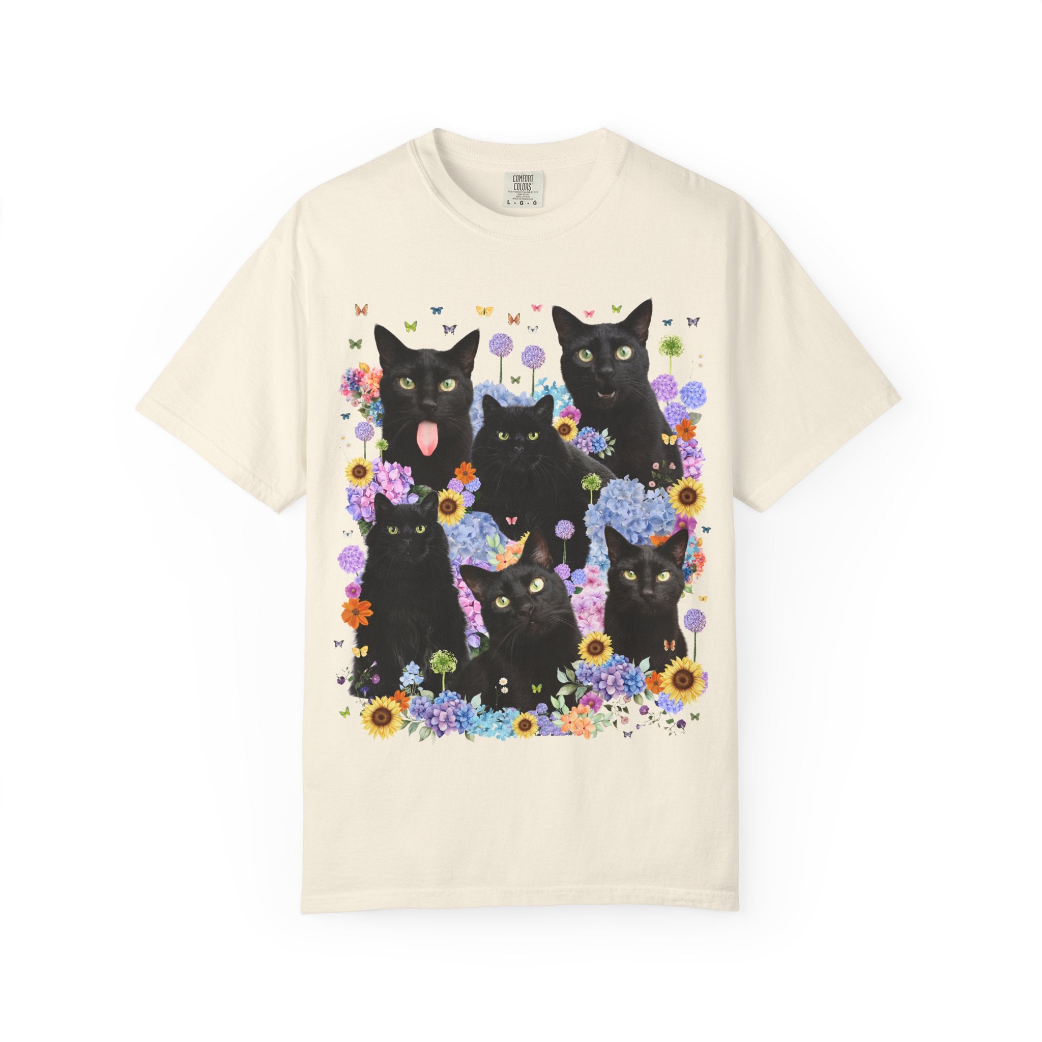 Halloween Cat Lover Tee Shirt with Flowers: Colorful 90s Aesthetic Cat Mom Cat Dad T-Shirt with Butterflies, Spooky Season Animal Lover Tee - Opal and June