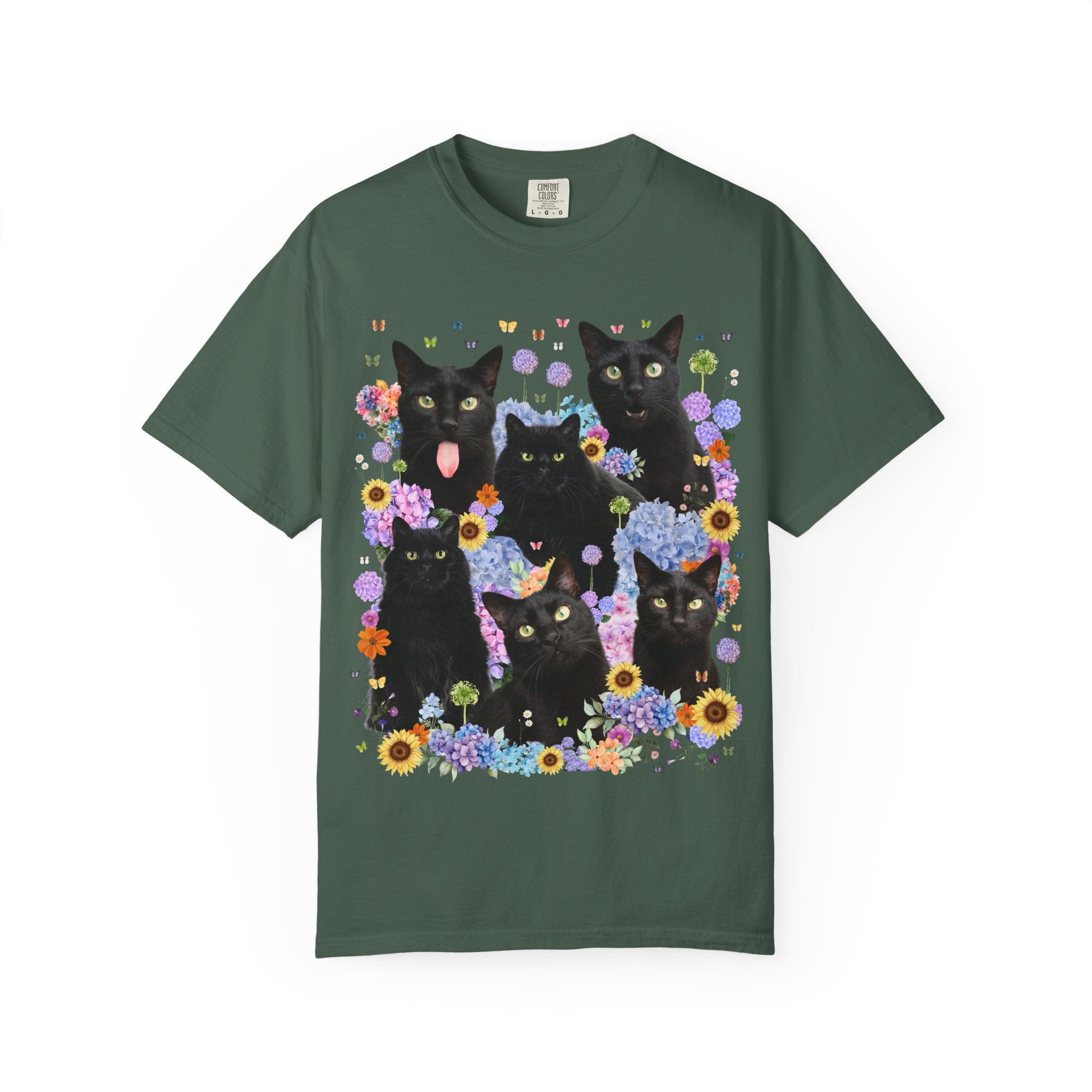 Halloween Cat Lover Tee Shirt with Flowers: Colorful 90s Aesthetic Cat Mom Cat Dad T-Shirt with Butterflies, Spooky Season Animal Lover Tee - Opal and June