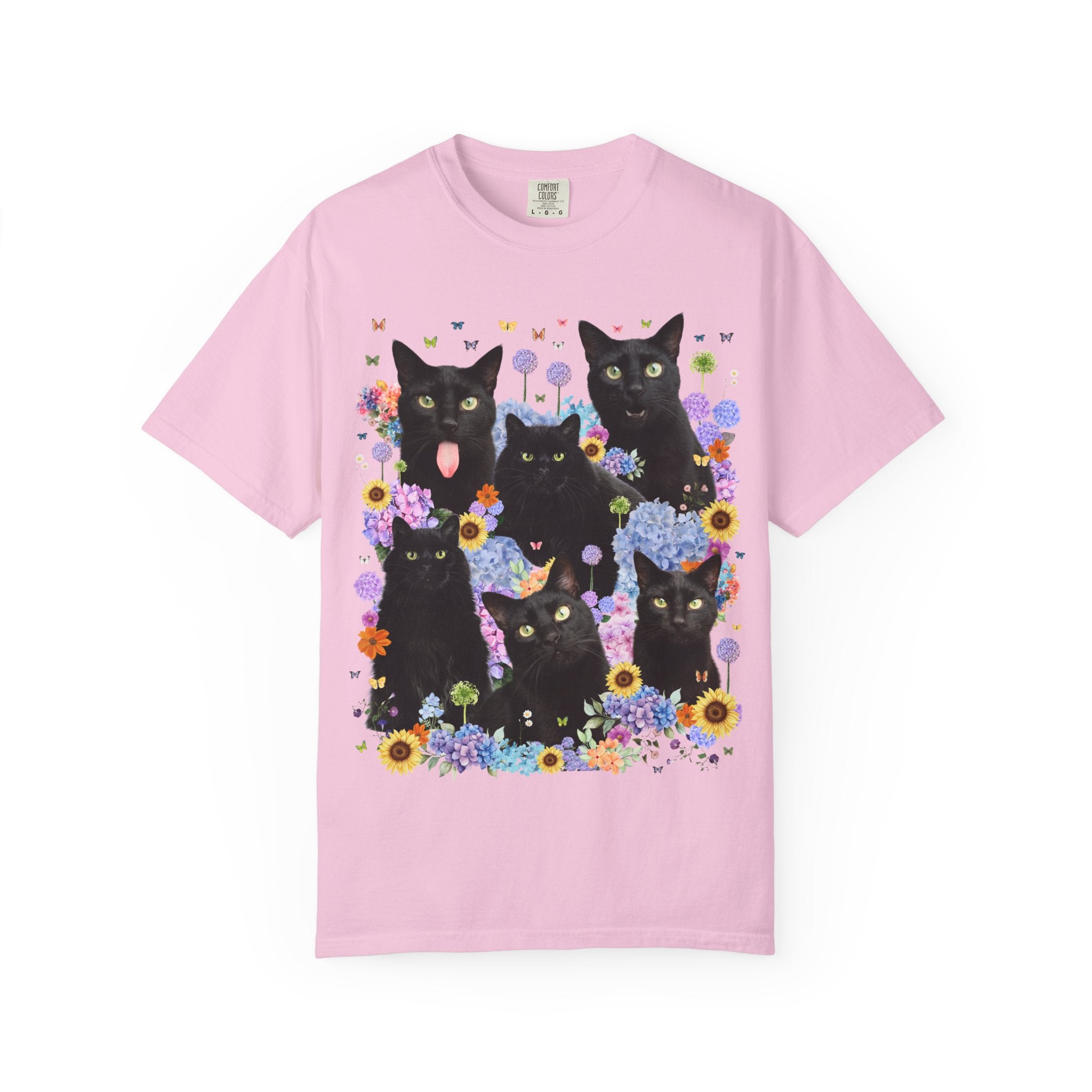 Halloween Cat Lover Tee Shirt with Flowers: Colorful 90s Aesthetic Cat Mom Cat Dad T-Shirt with Butterflies, Spooky Season Animal Lover Tee - Opal and June