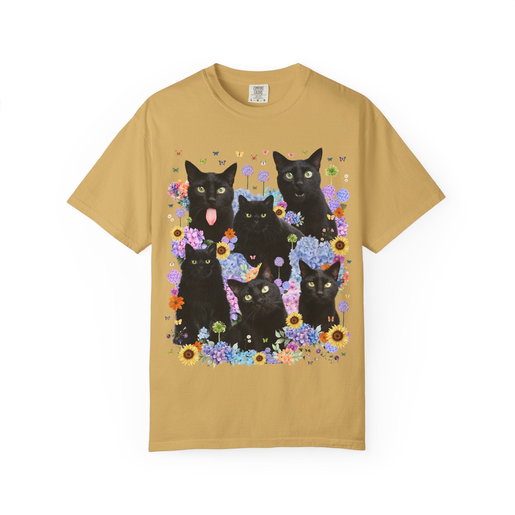 Halloween Cat Lover Tee Shirt with Flowers: Colorful 90s Aesthetic Cat Mom Cat Dad T-Shirt with Butterflies, Spooky Season Animal Lover Tee - Opal and June