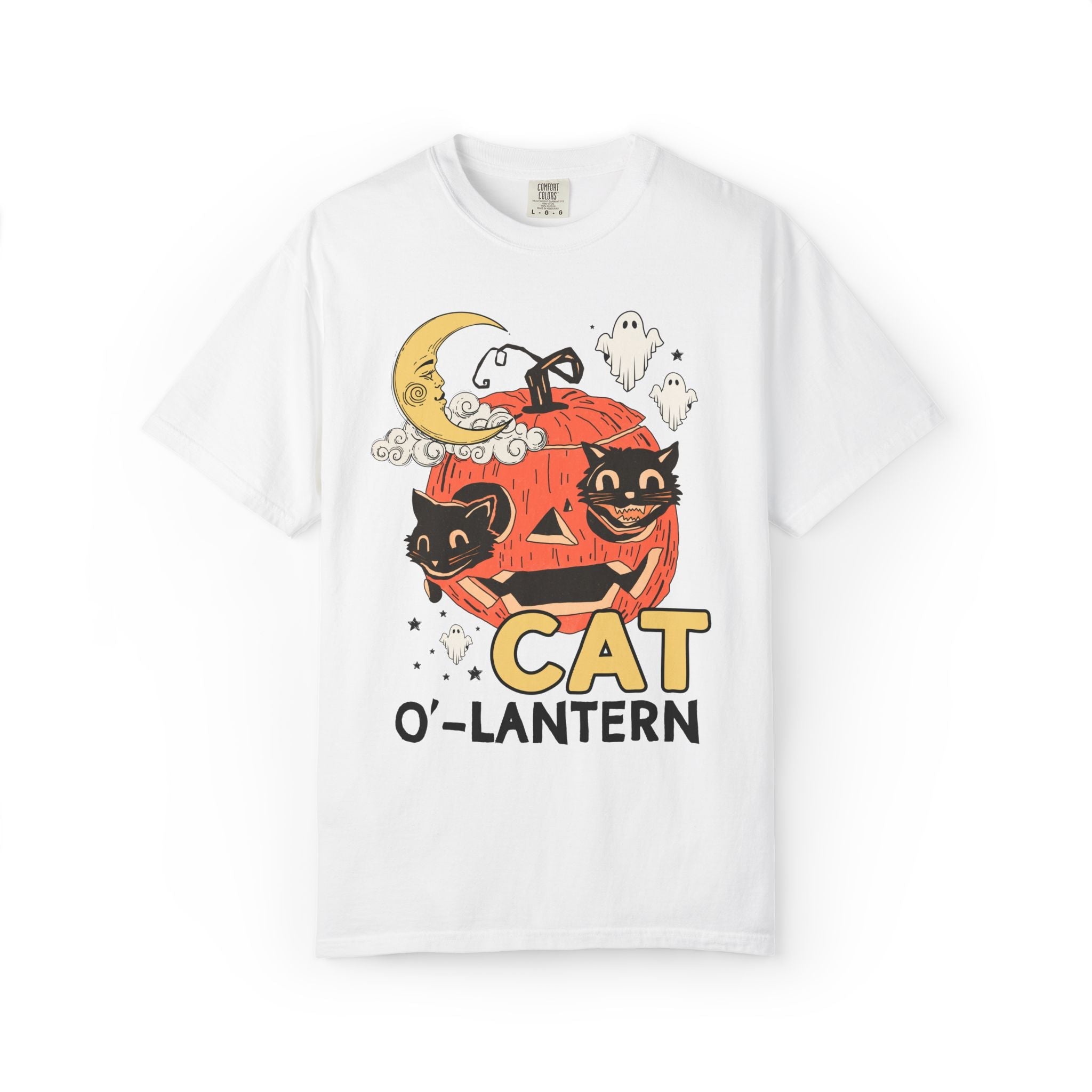 Halloween Cat Lover Tee Shirt with Pumpkin and Ghosts: Nostalgic Halloween T-Shirt for Cat Mom or Cat Dad, Silly Cat Lover Halloween Tee - Opal and June
