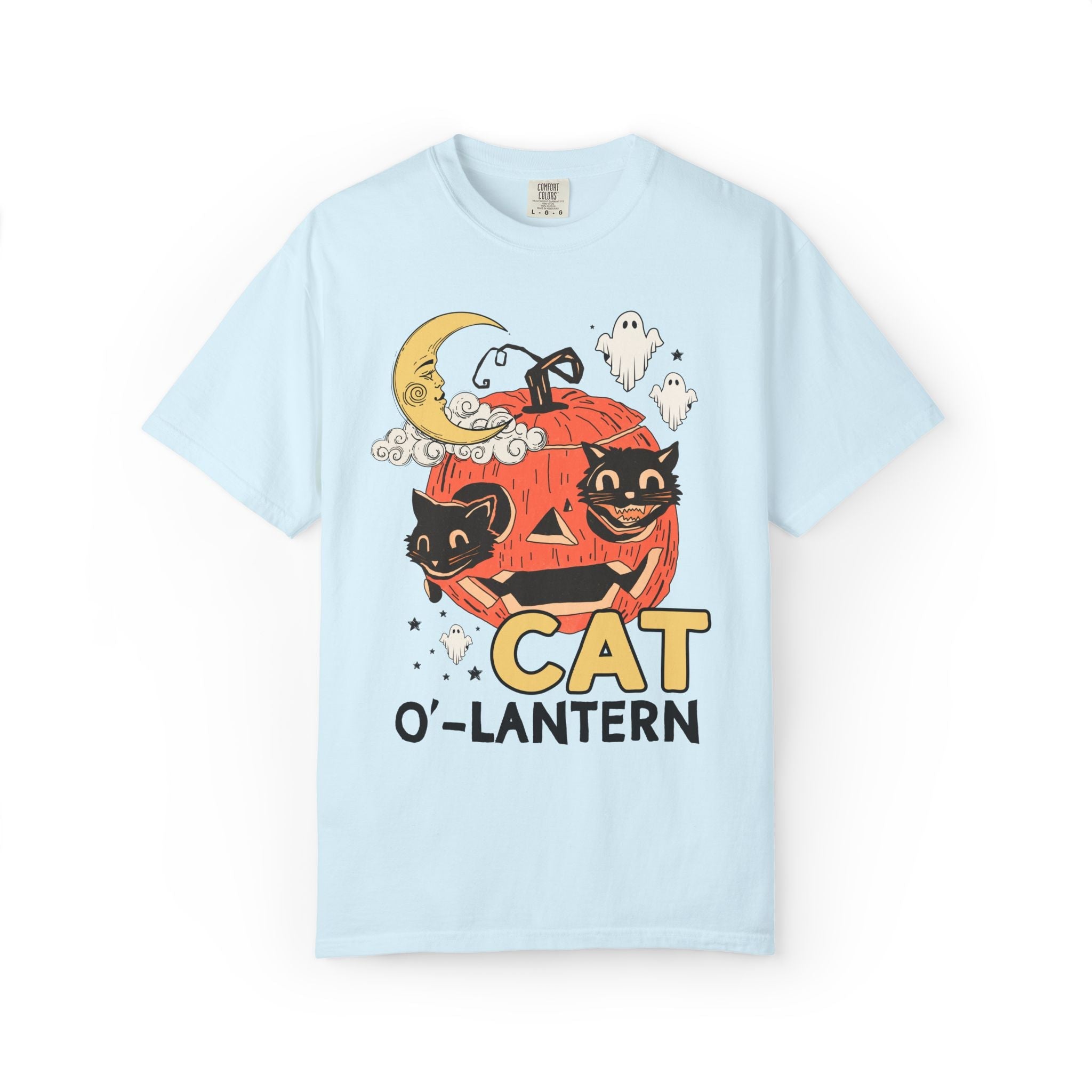 Halloween Cat Lover Tee Shirt with Pumpkin and Ghosts: Nostalgic Halloween T-Shirt for Cat Mom or Cat Dad, Silly Cat Lover Halloween Tee - Opal and June
