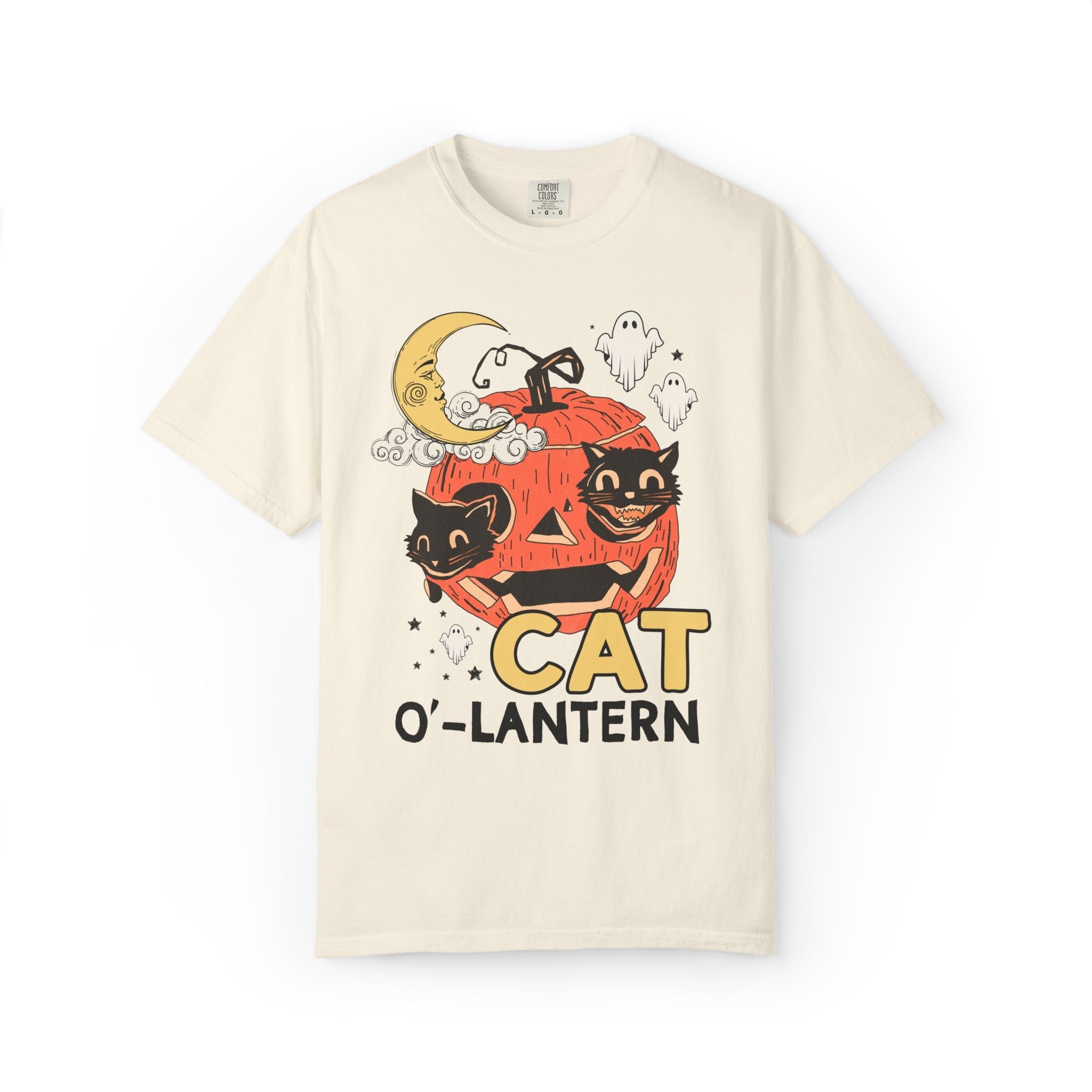 Halloween Cat Lover Tee Shirt with Pumpkin and Ghosts: Nostalgic Halloween T-Shirt for Cat Mom or Cat Dad, Silly Cat Lover Halloween Tee - Opal and June