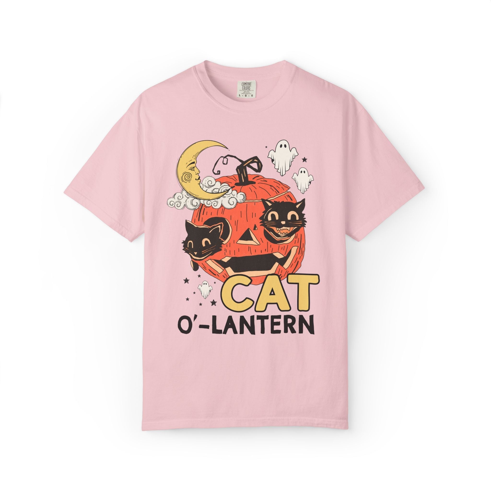 Halloween Cat Lover Tee Shirt with Pumpkin and Ghosts: Nostalgic Halloween T-Shirt for Cat Mom or Cat Dad, Silly Cat Lover Halloween Tee - Opal and June
