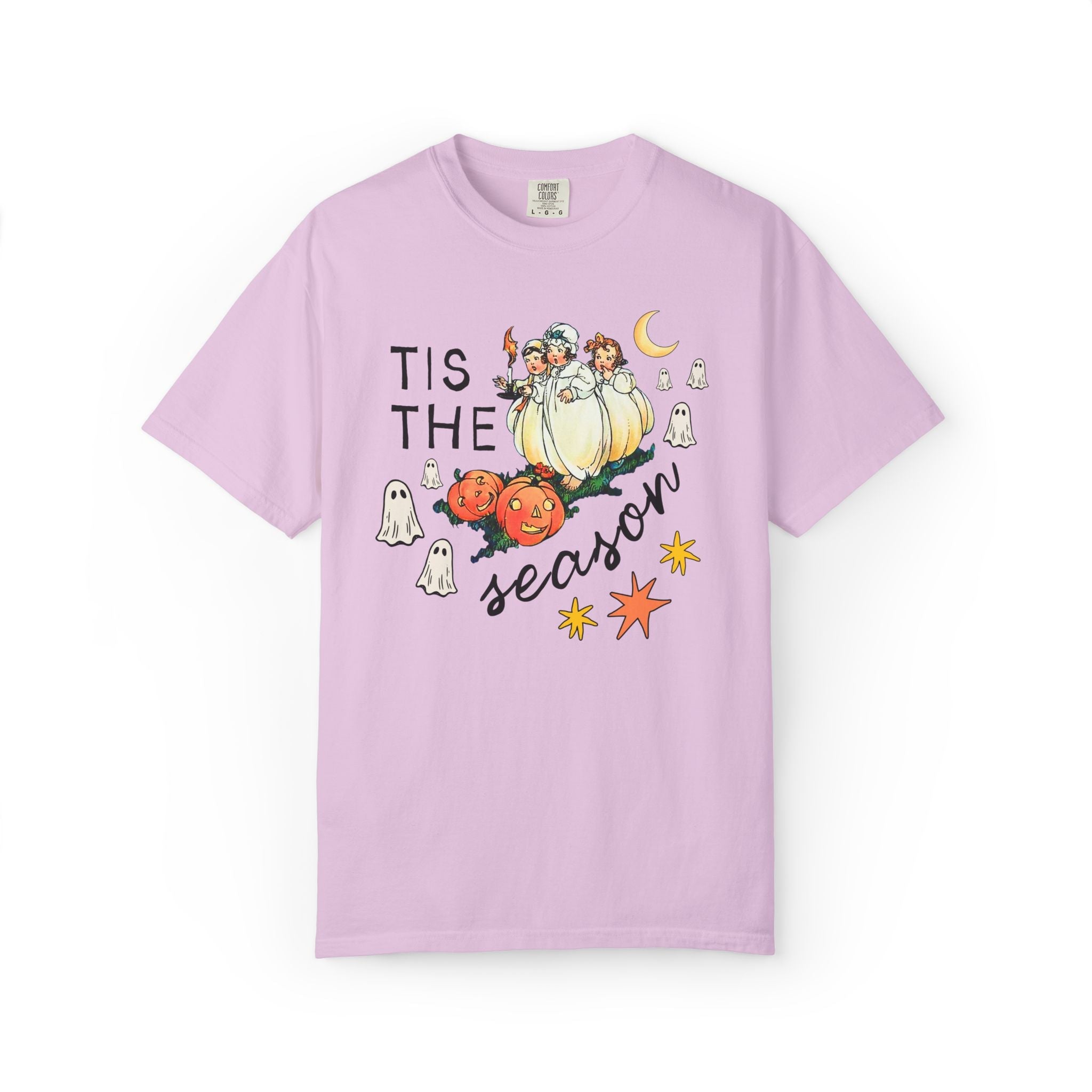Halloween Tis the Season Tee Shirt with Vintage Aesthetic Illustration: Colorful Nostalgic Halloween Lover Tee with Ghosts, Spooky Season - Opal and June