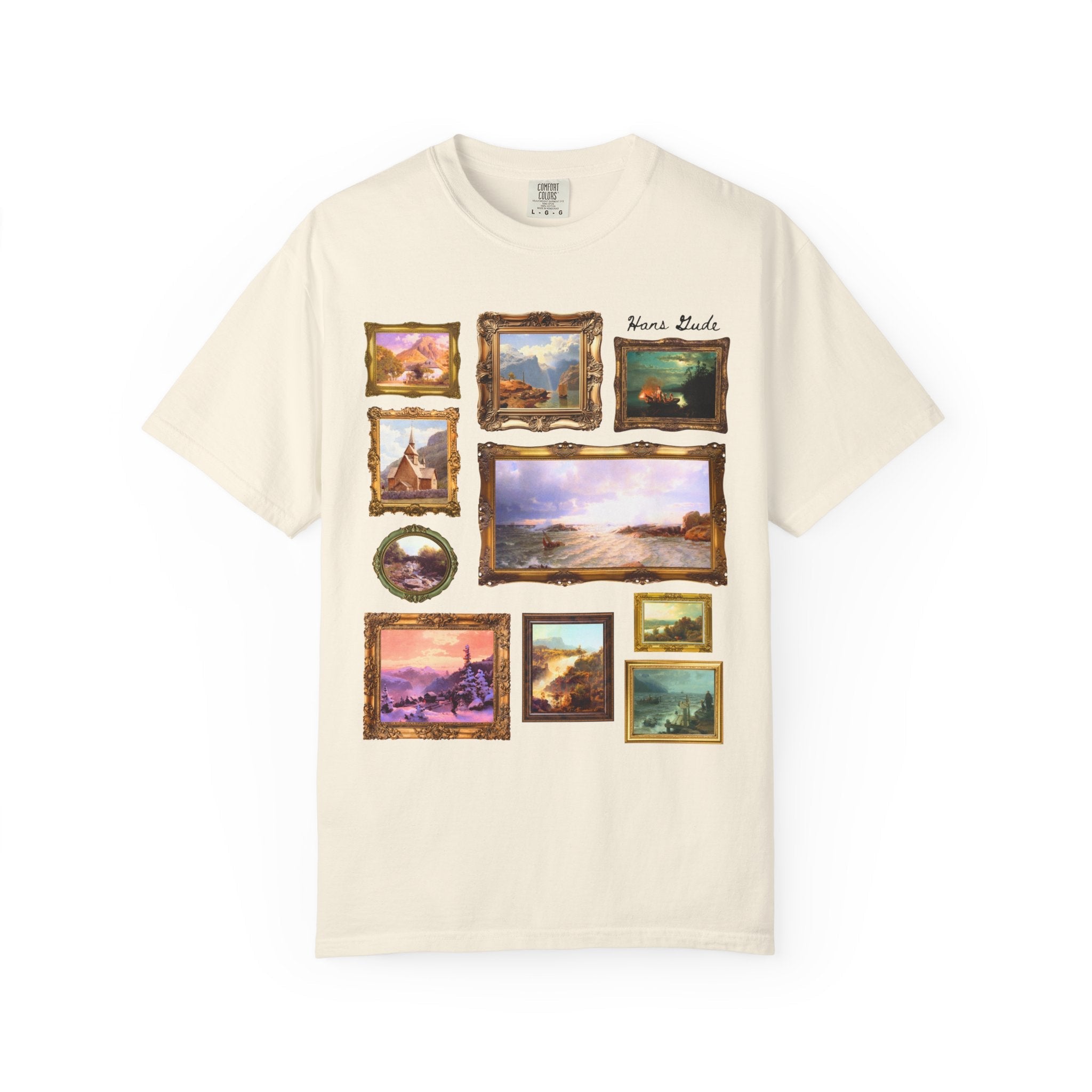 Hans Gude Art History Tee, Norwegian Romantic Nationalism Art Movement, European Art History Lover Gift, Tee of Colorful Landscape Paintings - Opal and June