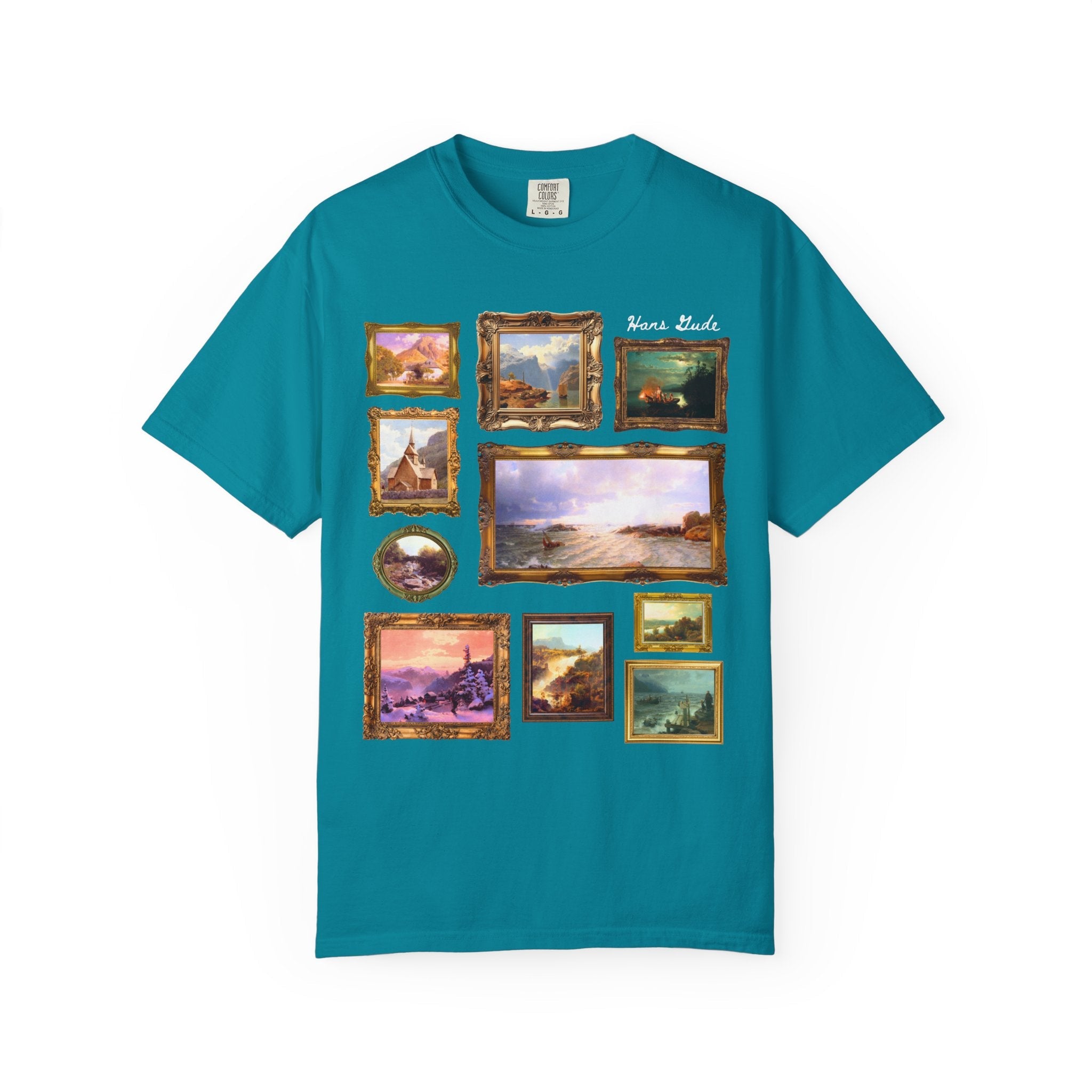 Hans Gude Art History Tee, Norwegian Romantic Nationalism Art Movement, European Art History Lover Gift, Tee of Colorful Landscape Paintings - Opal and June