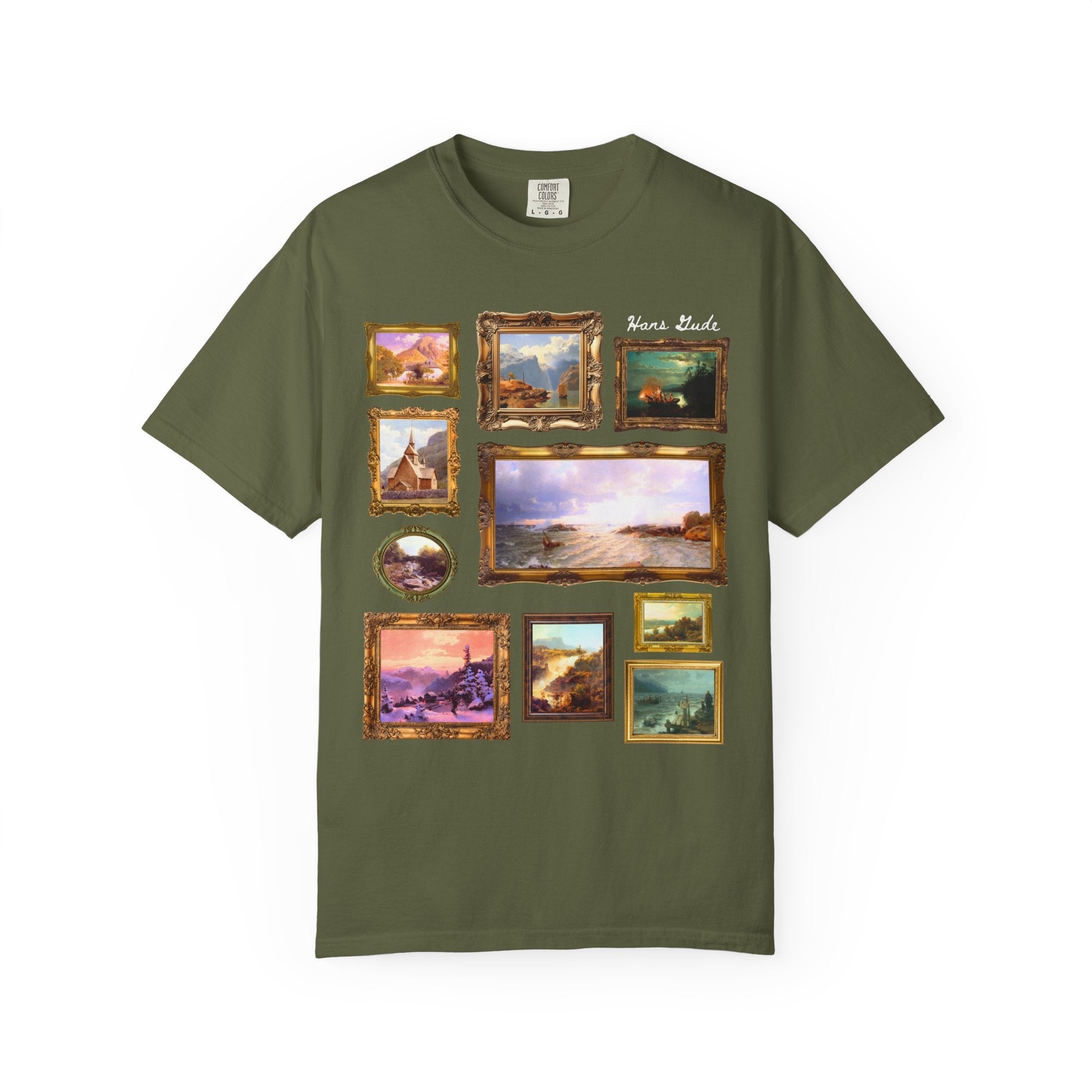 Hans Gude Art History Tee, Norwegian Romantic Nationalism Art Movement, European Art History Lover Gift, Tee of Colorful Landscape Paintings - Opal and June