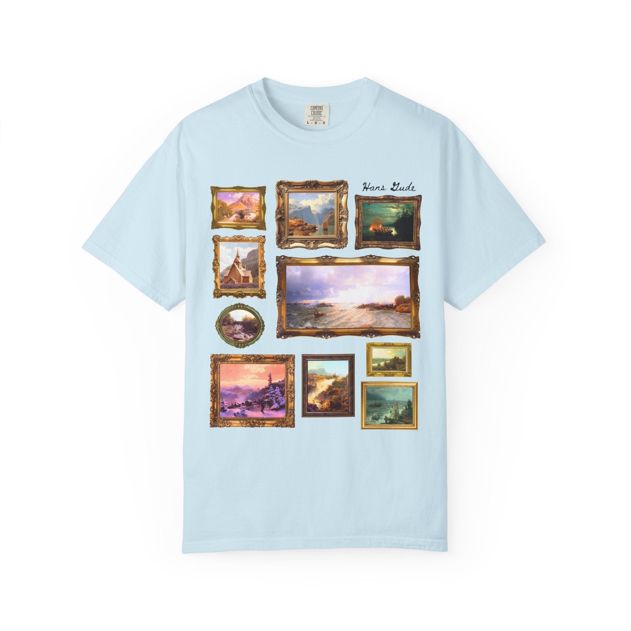 Hans Gude Art History Tee, Norwegian Romantic Nationalism Art Movement, European Art History Lover Gift, Tee of Colorful Landscape Paintings - Opal and June