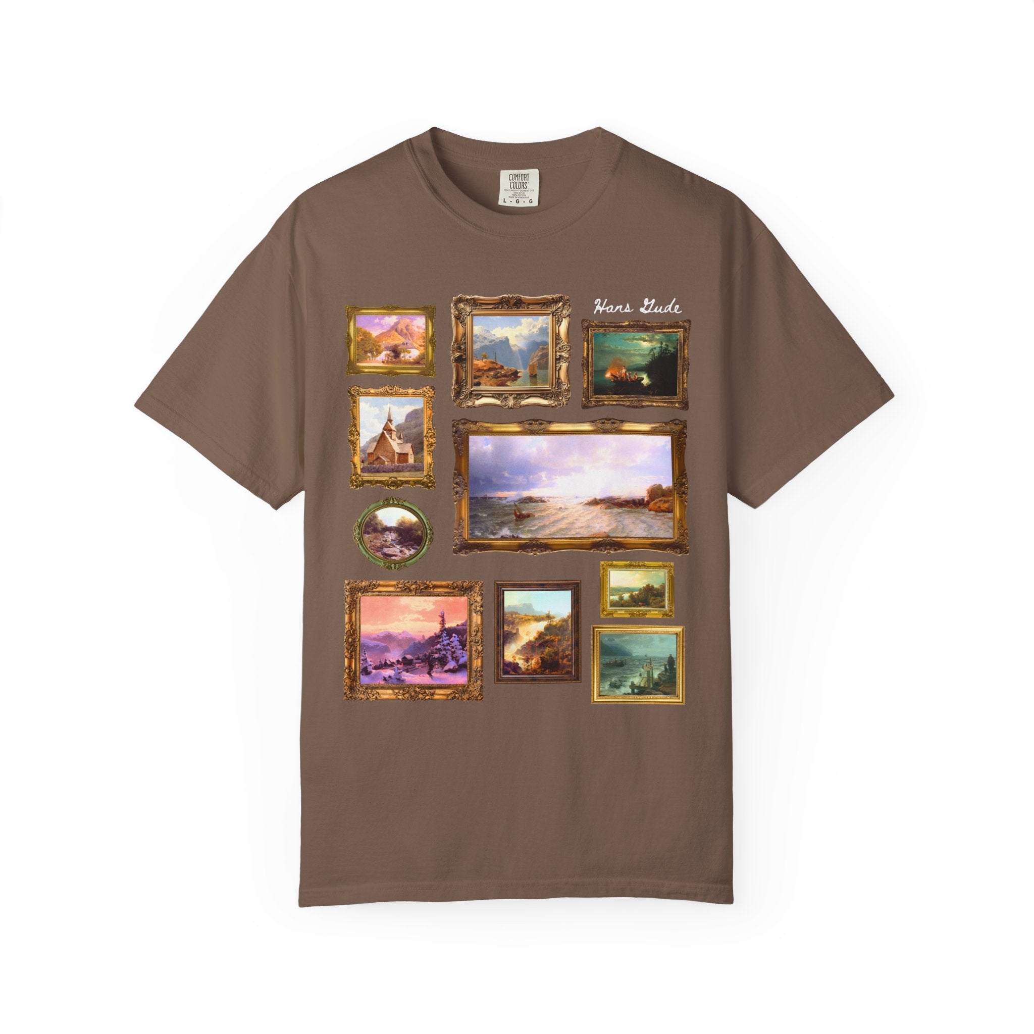 Hans Gude Art History Tee, Norwegian Romantic Nationalism Art Movement, European Art History Lover Gift, Tee of Colorful Landscape Paintings - Opal and June