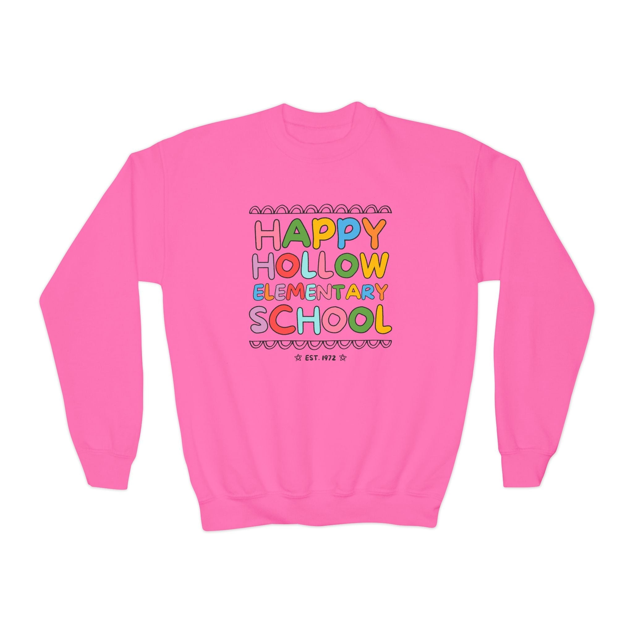 Happy Hollow Elementary Kids Sweatshirt: Rainbow Letters - Opal and June
