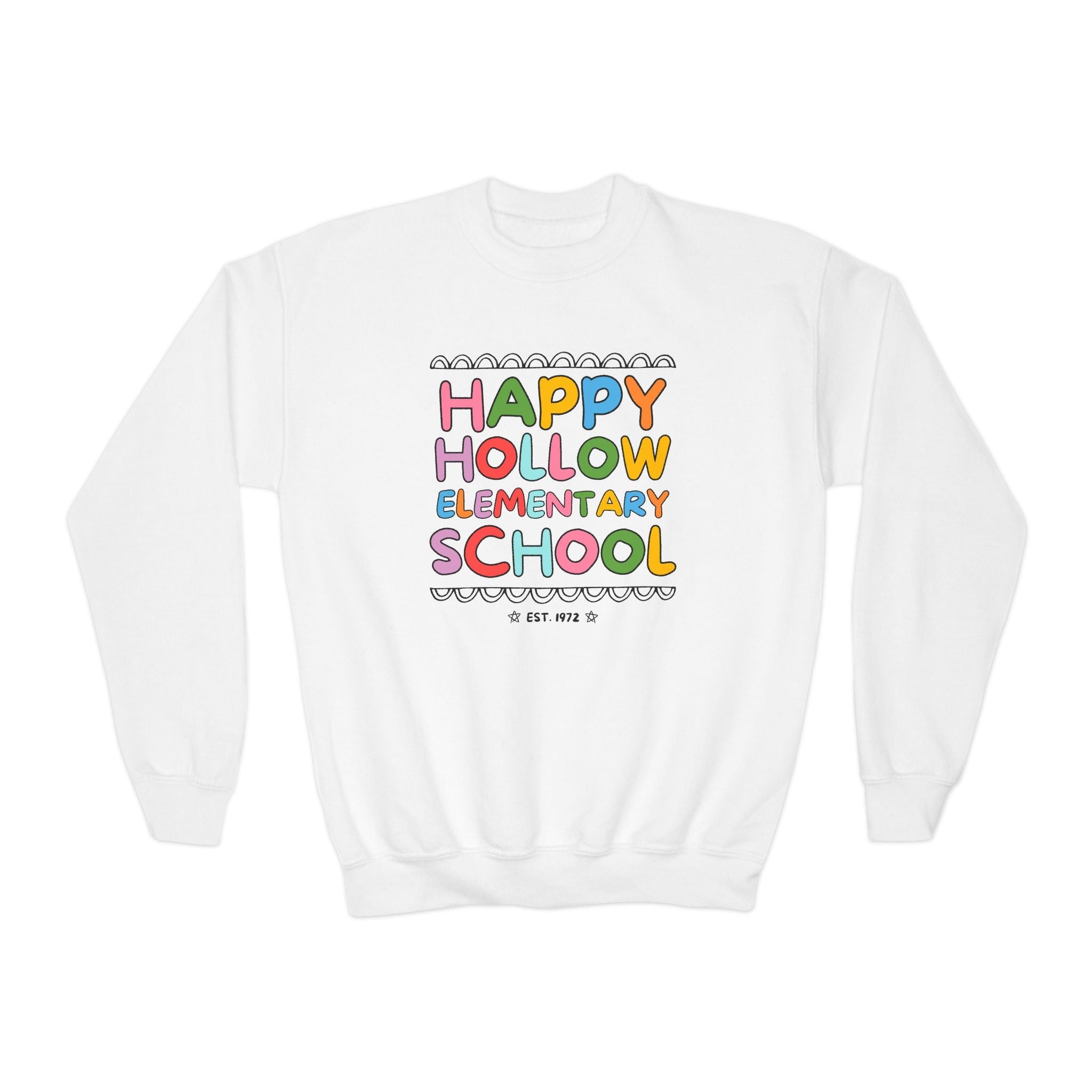 Happy Hollow Elementary Kids Sweatshirt: Rainbow Letters - Opal and June