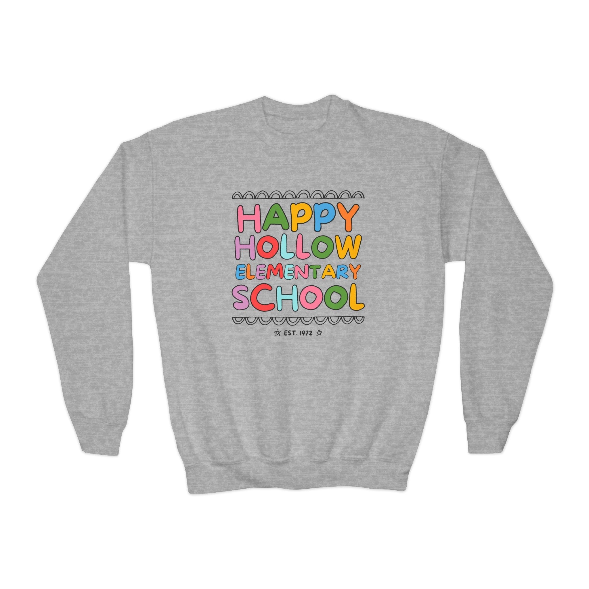 Happy Hollow Elementary Kids Sweatshirt: Rainbow Letters - Opal and June