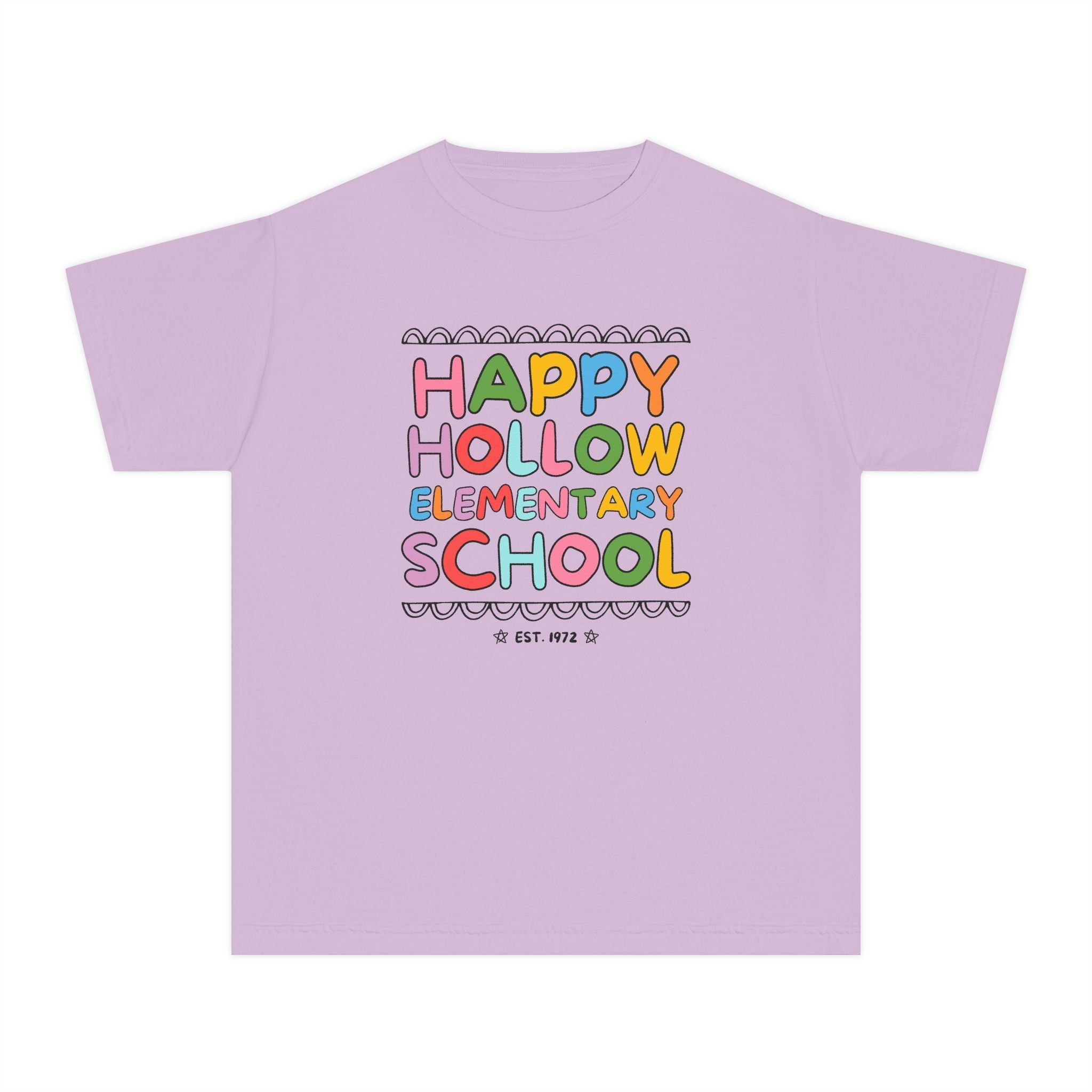 Happy Hollow Elementary Kids Tee Shirt: Rainbow Letters - Opal and June