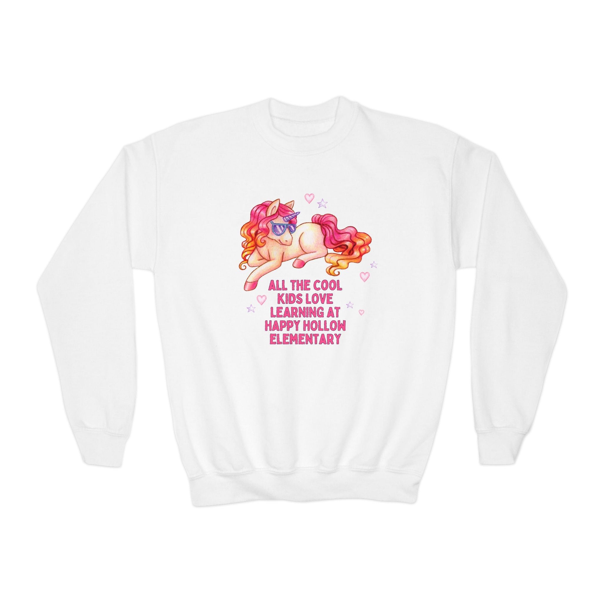 Happy Hollow Elementary School Kids Sweatshirt: Cool Kids Unicorn | FPS + Opal and June Sweatshirt, Fayetteville Public Schools - Opal and June