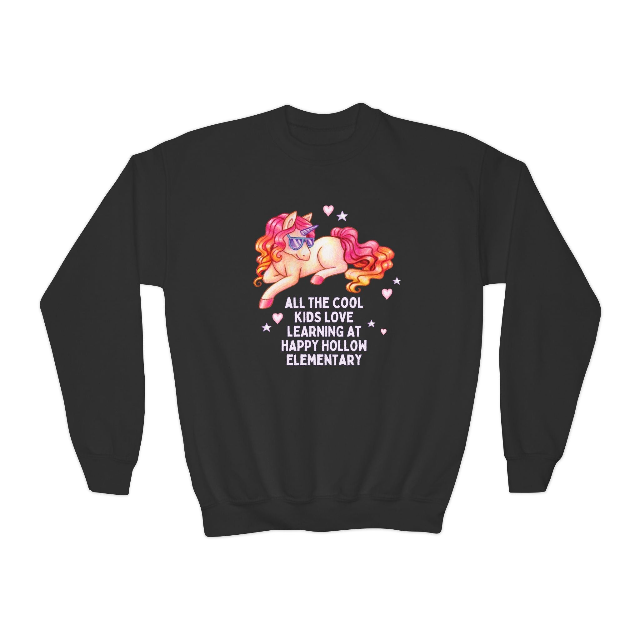 Happy Hollow Elementary School Kids Sweatshirt: Cool Kids Unicorn | FPS + Opal and June Sweatshirt, Fayetteville Public Schools - Opal and June