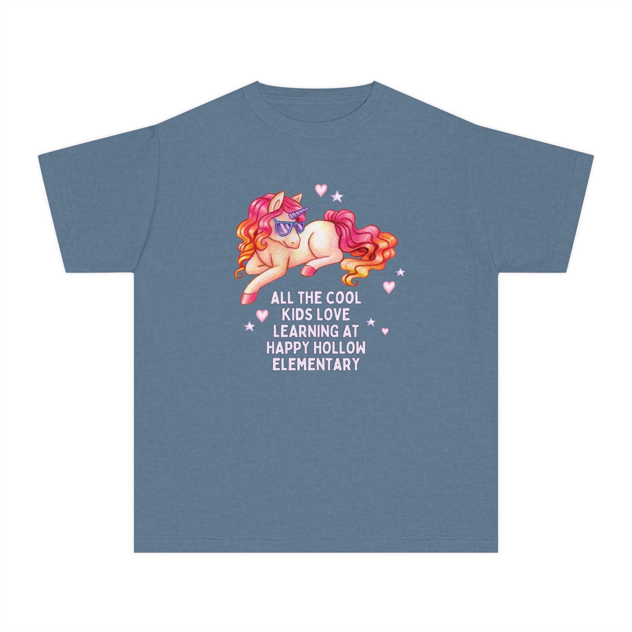 Happy Hollow Elementary School Kids Tee Shirt: Cool Kids Unicorn | FPS + Opal and June T-Shirt, Fayetteville Public Schools - Opal and June