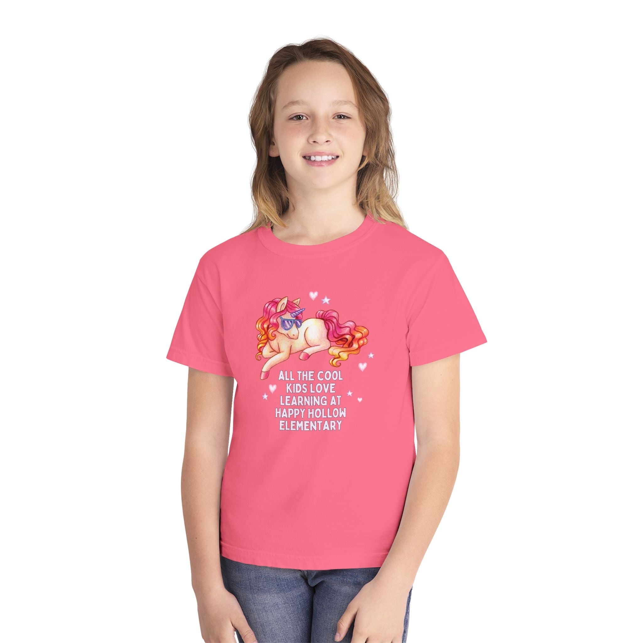 Happy Hollow Elementary School Kids Tee Shirt: Cool Kids Unicorn | FPS + Opal and June T-Shirt, Fayetteville Public Schools - Opal and June