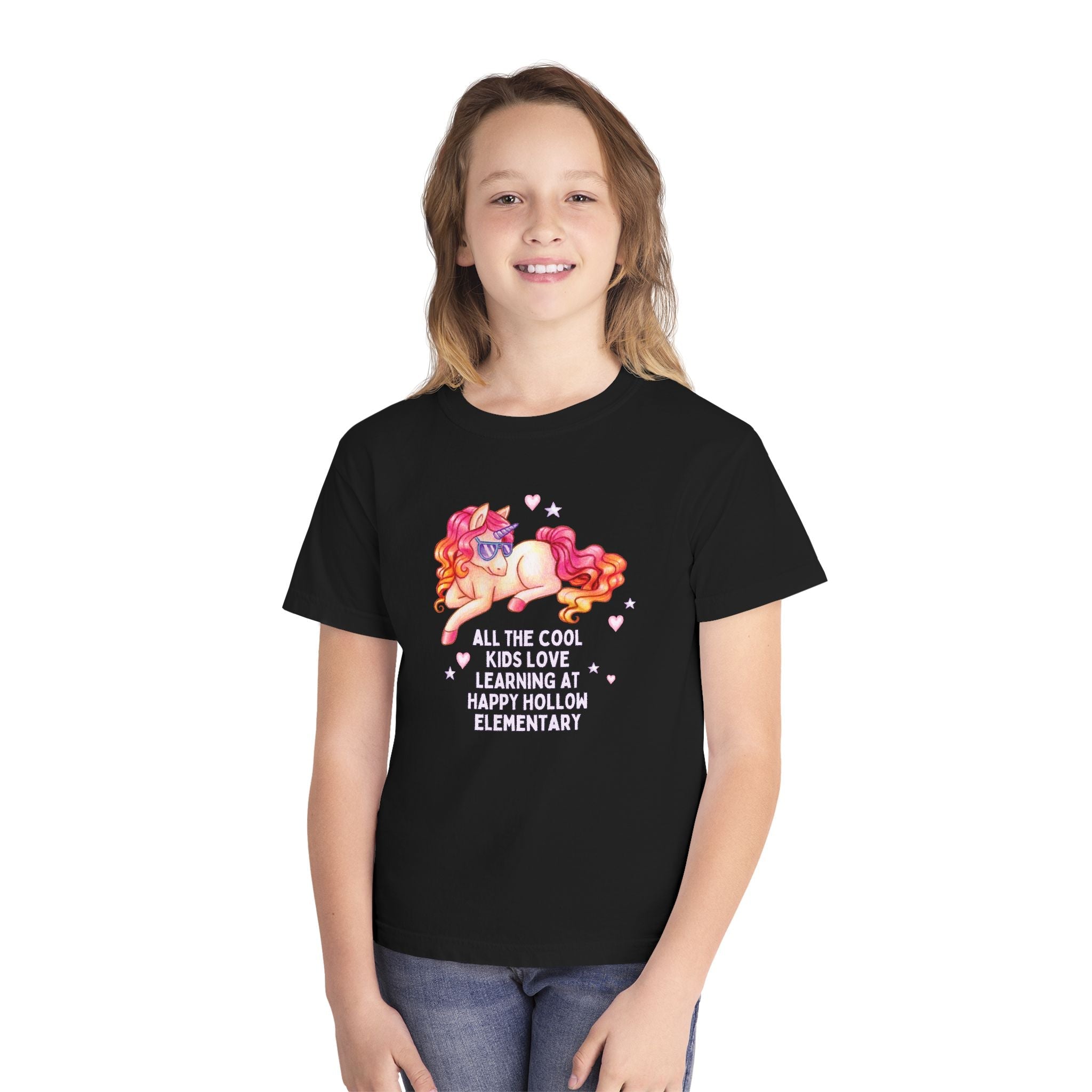 Happy Hollow Elementary School Kids Tee Shirt: Cool Kids Unicorn | FPS + Opal and June T-Shirt, Fayetteville Public Schools - Opal and June