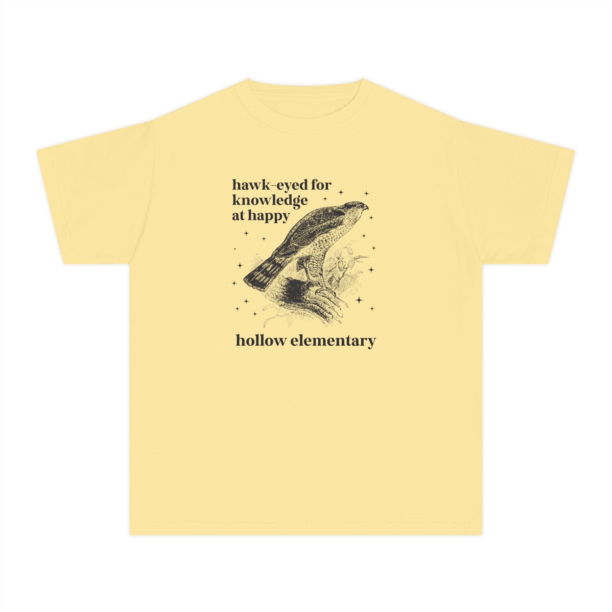 Happy Hollow Elementary School Kids Tee Shirt: Hawk Eyed for Knowledge | FPS + Opal and June Kids T-Shirt, Fayetteville Public Schools - Opal and June