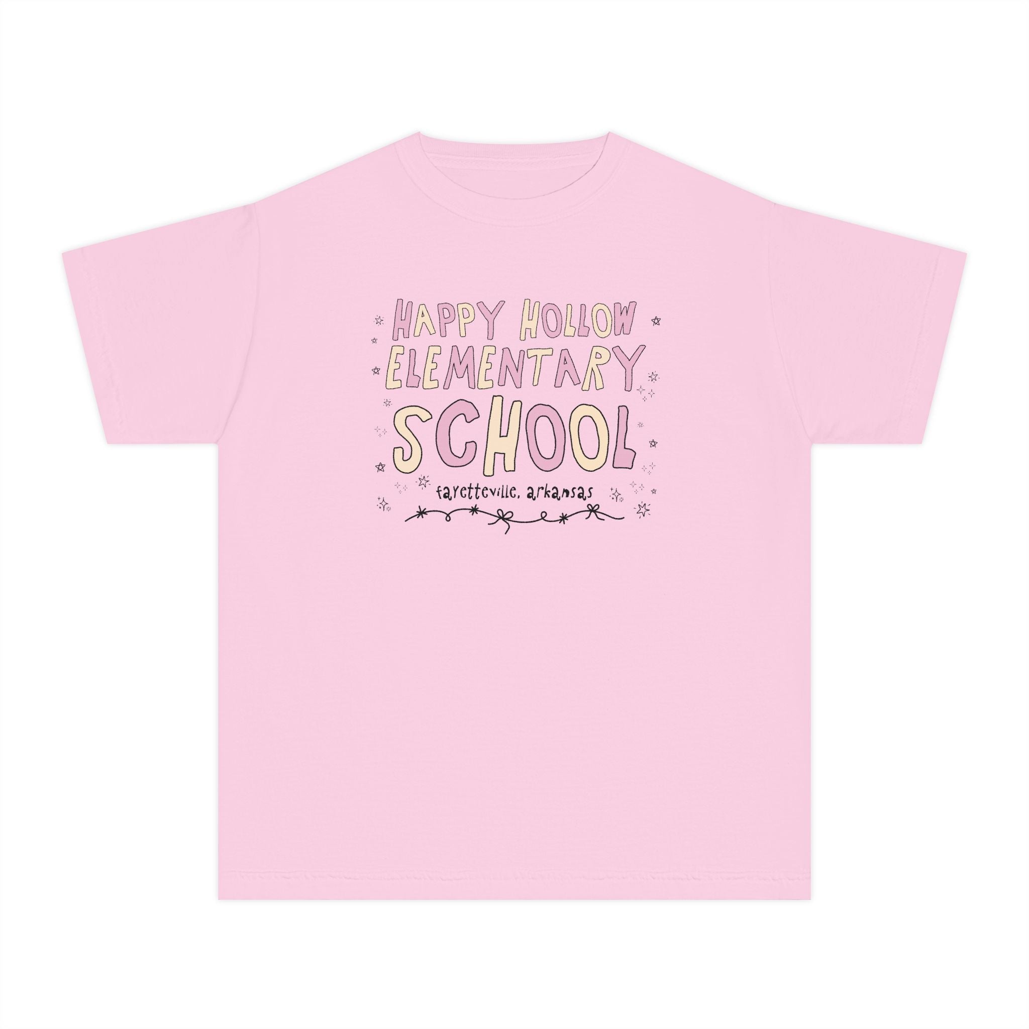 Happy Hollow Elementary School Kids Tee Shirt: Pink and Beig - Opal and June