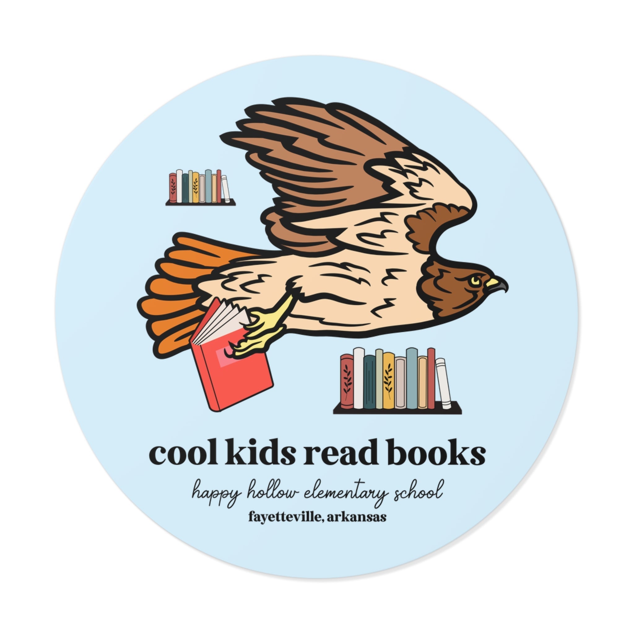 Happy Hollow Elementary School Sticker: Cool Kids Read Books | FPS + Opal and June Sticker, Fayetteville Public Schools - Opal and June