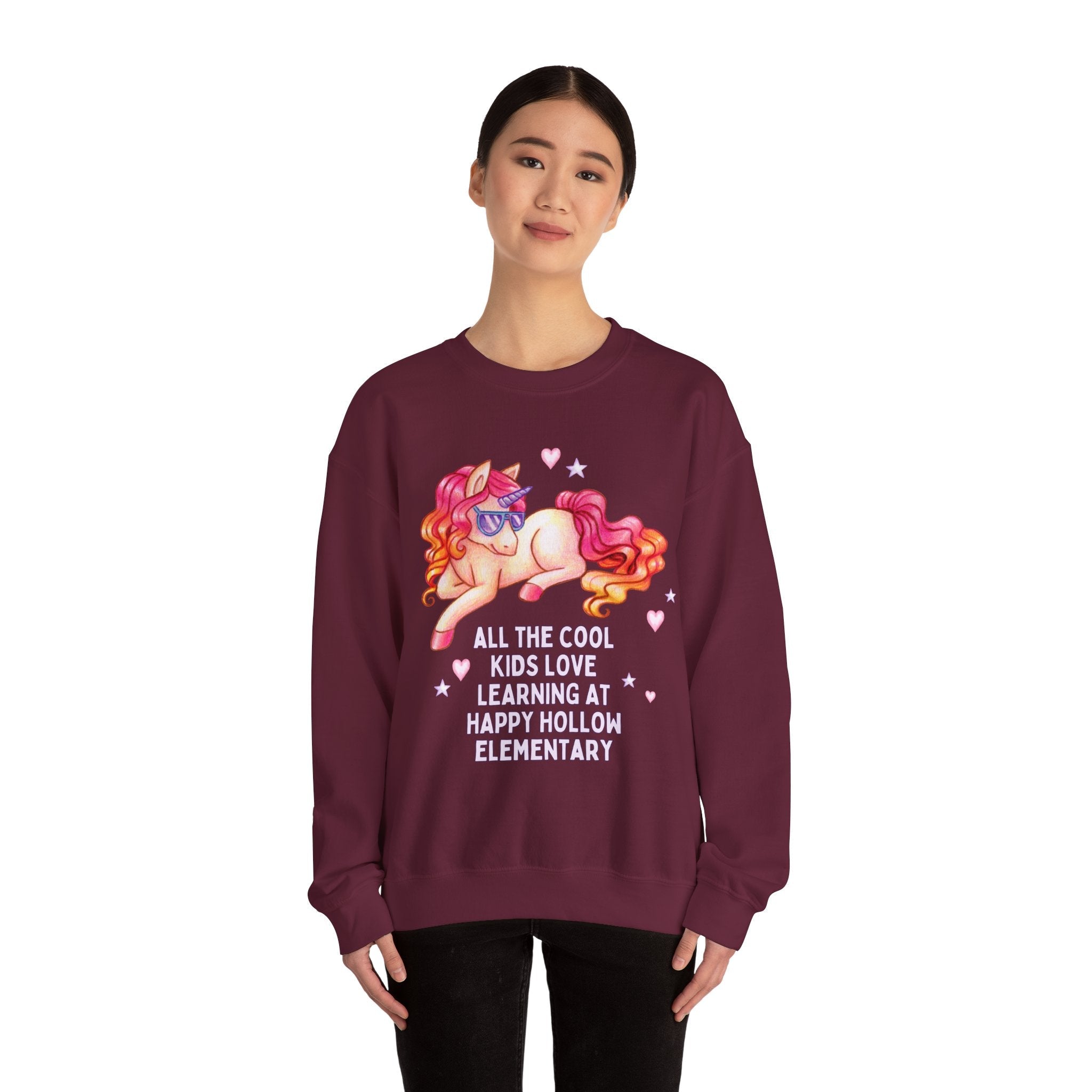 Happy Hollow Elementary School Sweatshirt: Cool Kids Unicorn | FPS + Opal and June Sweatshirt, Fayetteville Public Schools - Opal and June