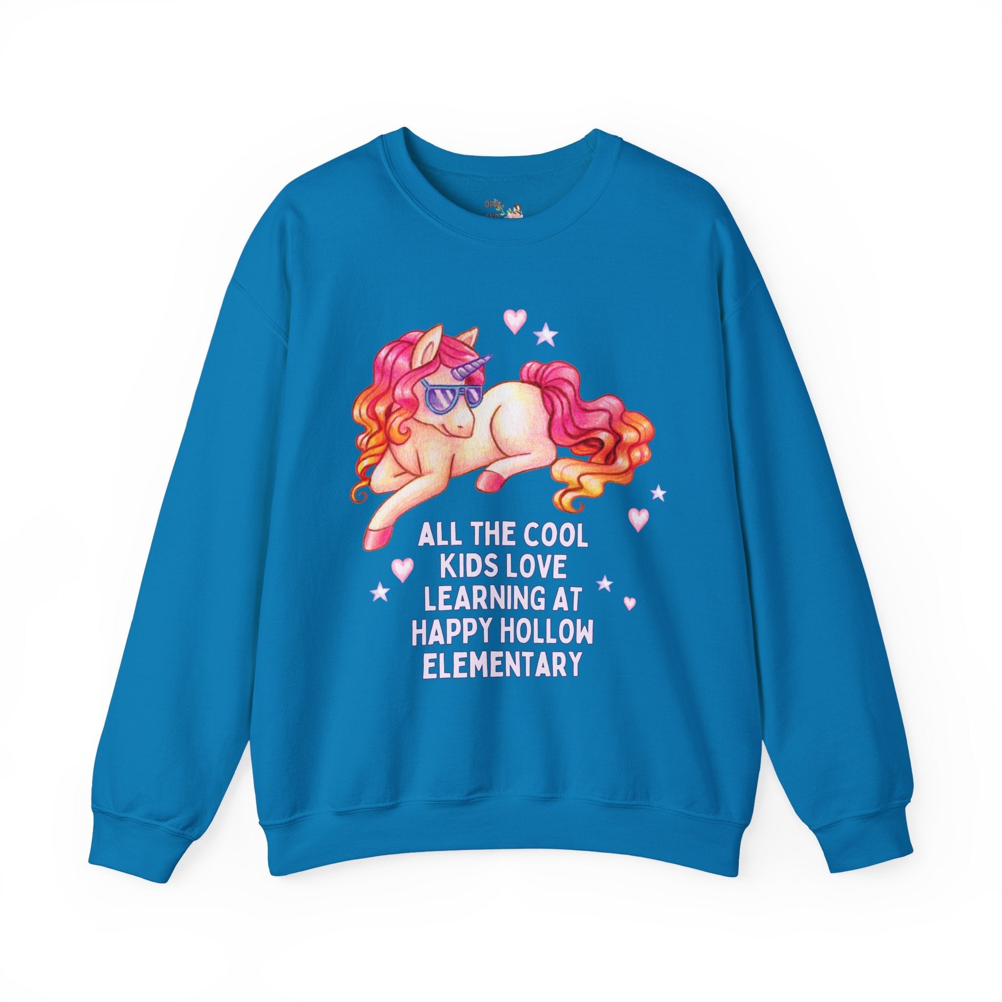 Happy Hollow Elementary School Sweatshirt: Cool Kids Unicorn | FPS + Opal and June Sweatshirt, Fayetteville Public Schools - Opal and June