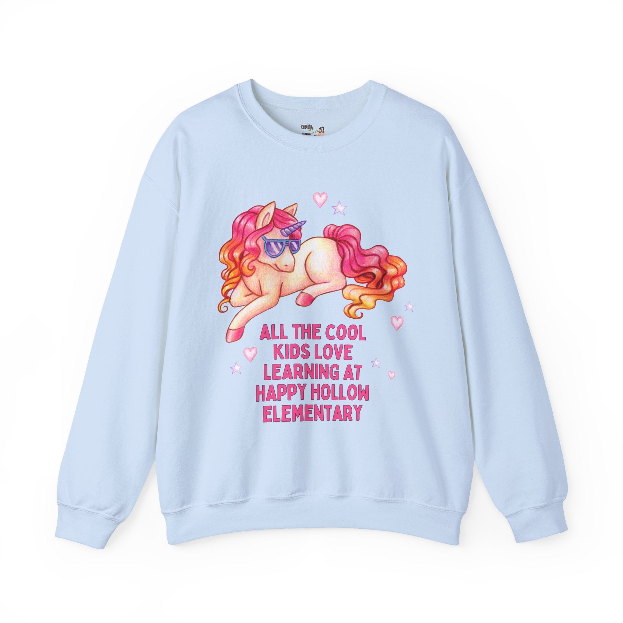 Happy Hollow Elementary School Sweatshirt: Cool Kids Unicorn | FPS + Opal and June Sweatshirt, Fayetteville Public Schools - Opal and June