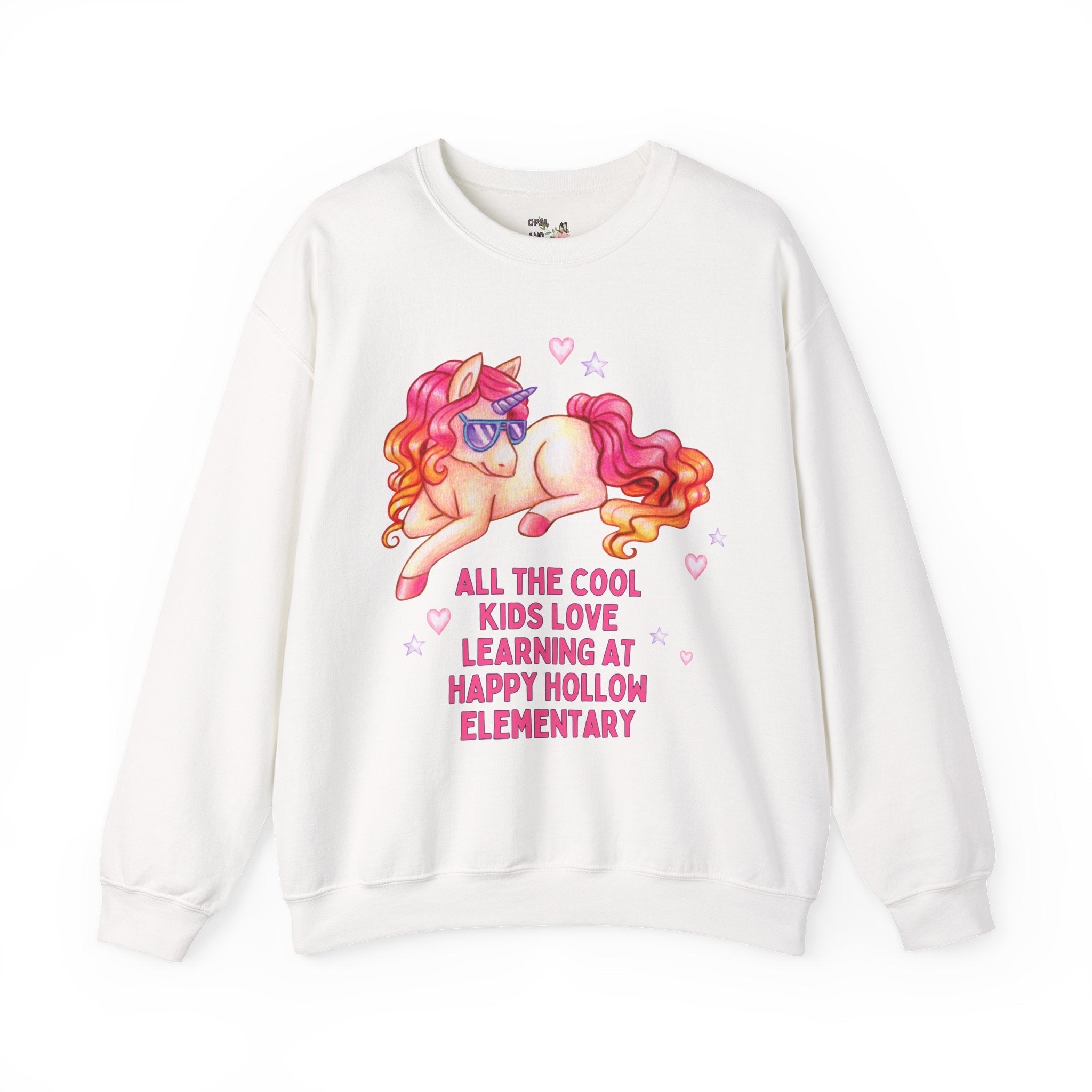 Happy Hollow Elementary School Sweatshirt: Cool Kids Unicorn | FPS + Opal and June Sweatshirt, Fayetteville Public Schools - Opal and June