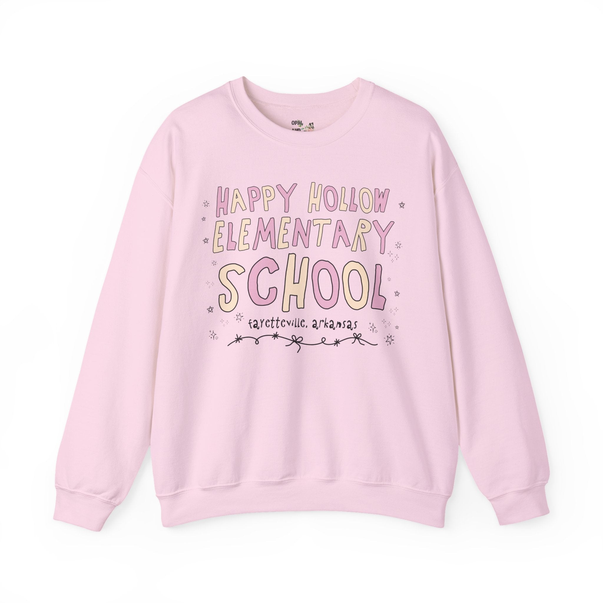 Happy Hollow Elementary School Sweatshirt: Pink and Beige - Opal and June