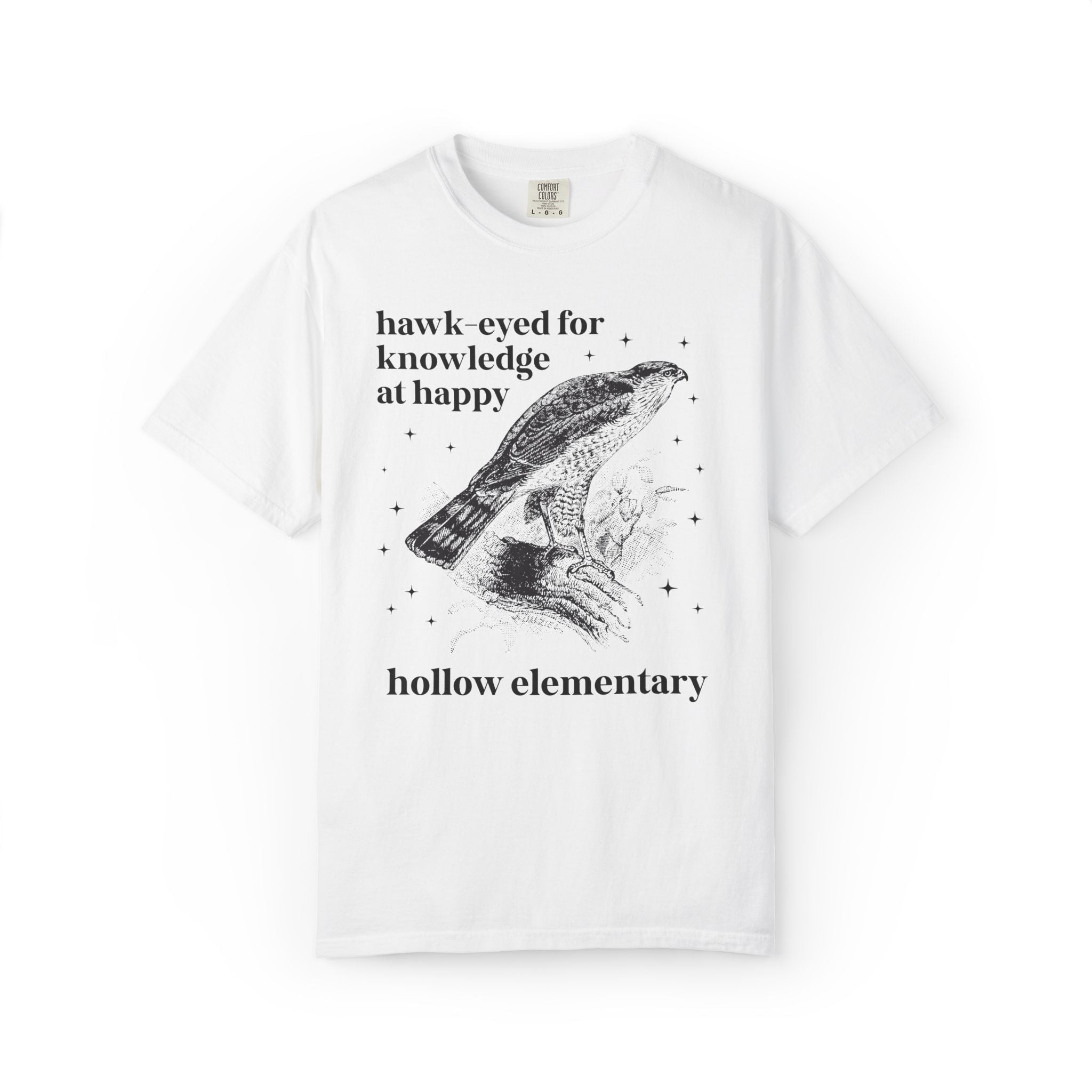 Happy Hollow Elementary School Tee Shirt: Hawk Eyed for Knowledge | FPS + Opal and June T-Shirt, Fayetteville Public Schools - Opal and June