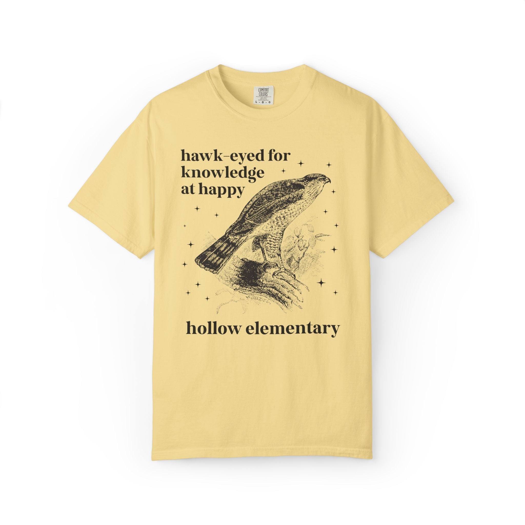Happy Hollow Elementary School Tee Shirt: Hawk Eyed for Knowledge | FPS + Opal and June T-Shirt, Fayetteville Public Schools - Opal and June