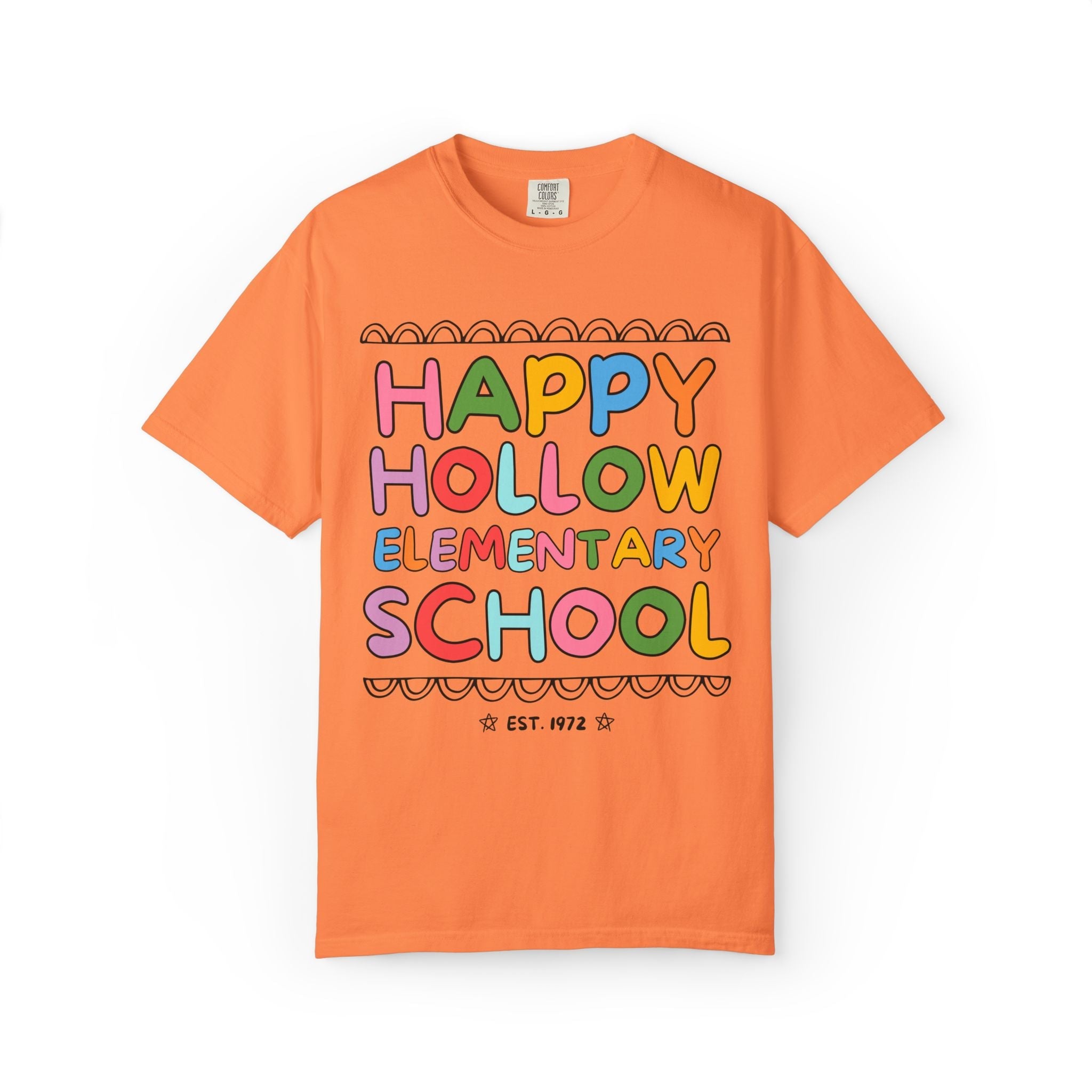 Happy Hollow Elementary Tee Shirt: Rainbow Letters - Opal and June