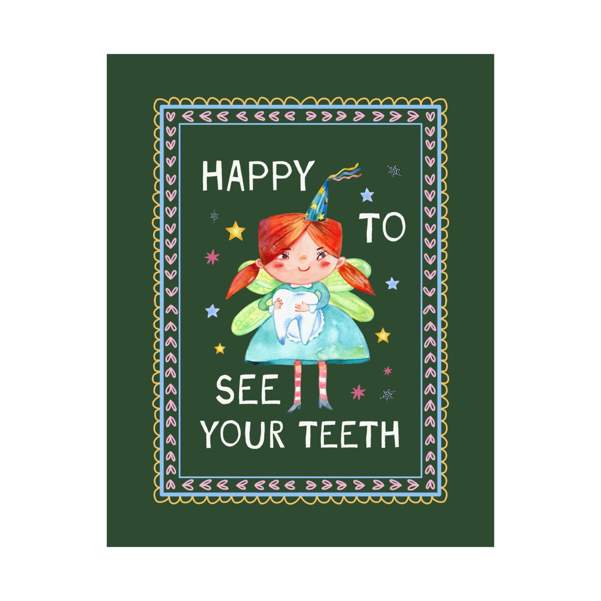 Happy to See Your Teeth: Funny Dentist or Dental Assistant Tote Bag with Tooth Fairy Holding a Tooth, Silly New Dentist Tote with Stars - Opal and June